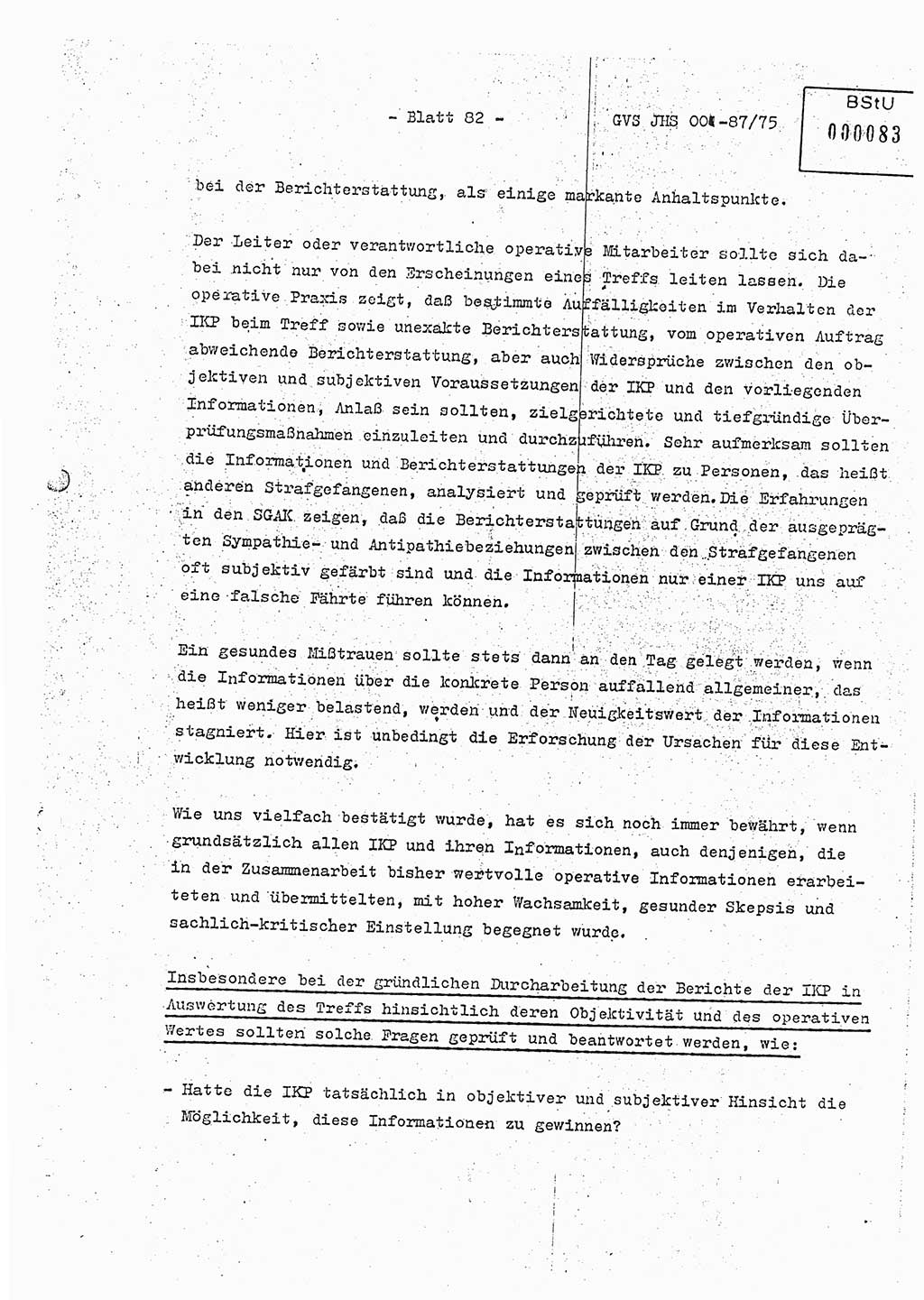 Diplomarbeit Hauptmann Volkmar Heinz (Abt. ⅩⅣ), Oberleutnant Lothar Rüdiger (BV Lpz. Abt. Ⅺ), Ministerium für Staatssicherheit (MfS) [Deutsche Demokratische Republik (DDR)], Juristische Hochschule (JHS), Geheime Verschlußsache (GVS) o001-87/75, Potsdam 1975, Seite 82 (Dipl.-Arb. MfS DDR JHS GVS o001-87/75 1975, S. 82)