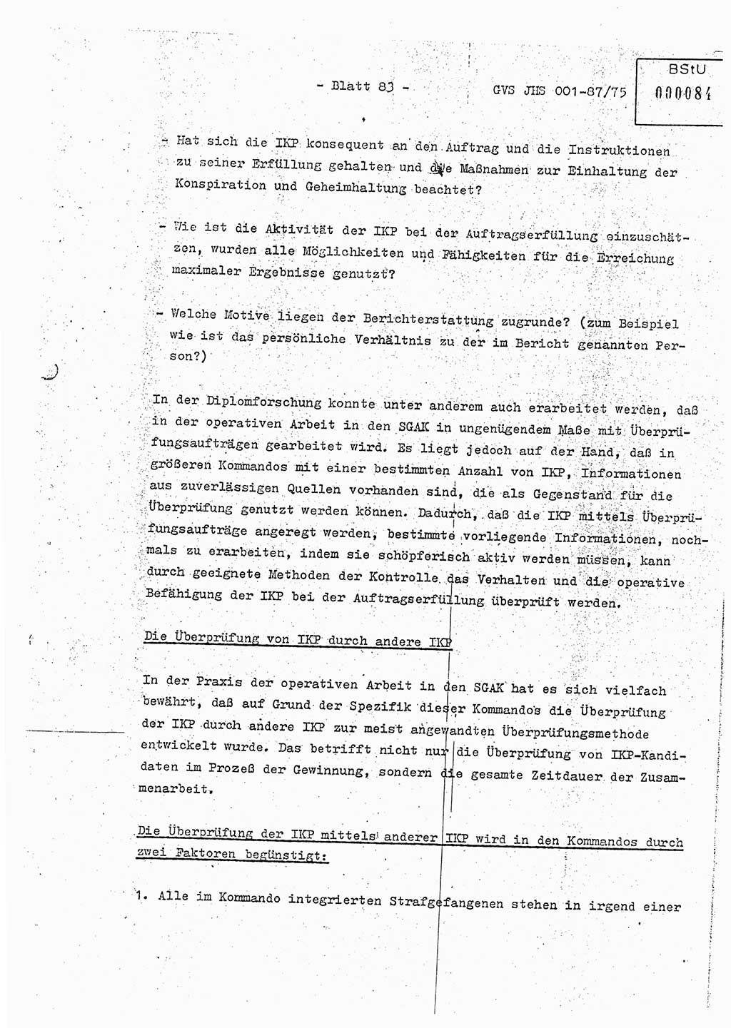 Diplomarbeit Hauptmann Volkmar Heinz (Abt. ⅩⅣ), Oberleutnant Lothar Rüdiger (BV Lpz. Abt. Ⅺ), Ministerium für Staatssicherheit (MfS) [Deutsche Demokratische Republik (DDR)], Juristische Hochschule (JHS), Geheime Verschlußsache (GVS) o001-87/75, Potsdam 1975, Seite 83 (Dipl.-Arb. MfS DDR JHS GVS o001-87/75 1975, S. 83)