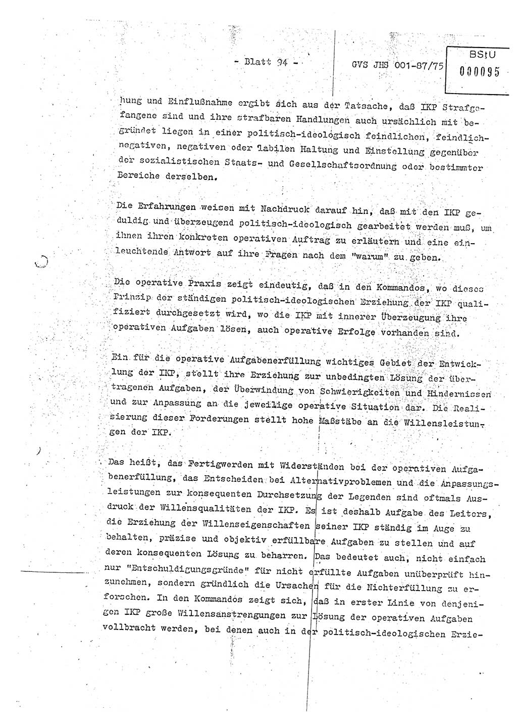 Diplomarbeit Hauptmann Volkmar Heinz (Abt. ⅩⅣ), Oberleutnant Lothar Rüdiger (BV Lpz. Abt. Ⅺ), Ministerium für Staatssicherheit (MfS) [Deutsche Demokratische Republik (DDR)], Juristische Hochschule (JHS), Geheime Verschlußsache (GVS) o001-87/75, Potsdam 1975, Seite 94 (Dipl.-Arb. MfS DDR JHS GVS o001-87/75 1975, S. 94)