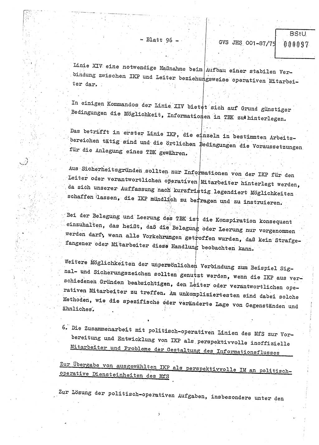 Diplomarbeit Hauptmann Volkmar Heinz (Abt. ⅩⅣ), Oberleutnant Lothar Rüdiger (BV Lpz. Abt. Ⅺ), Ministerium für Staatssicherheit (MfS) [Deutsche Demokratische Republik (DDR)], Juristische Hochschule (JHS), Geheime Verschlußsache (GVS) o001-87/75, Potsdam 1975, Seite 96 (Dipl.-Arb. MfS DDR JHS GVS o001-87/75 1975, S. 96)