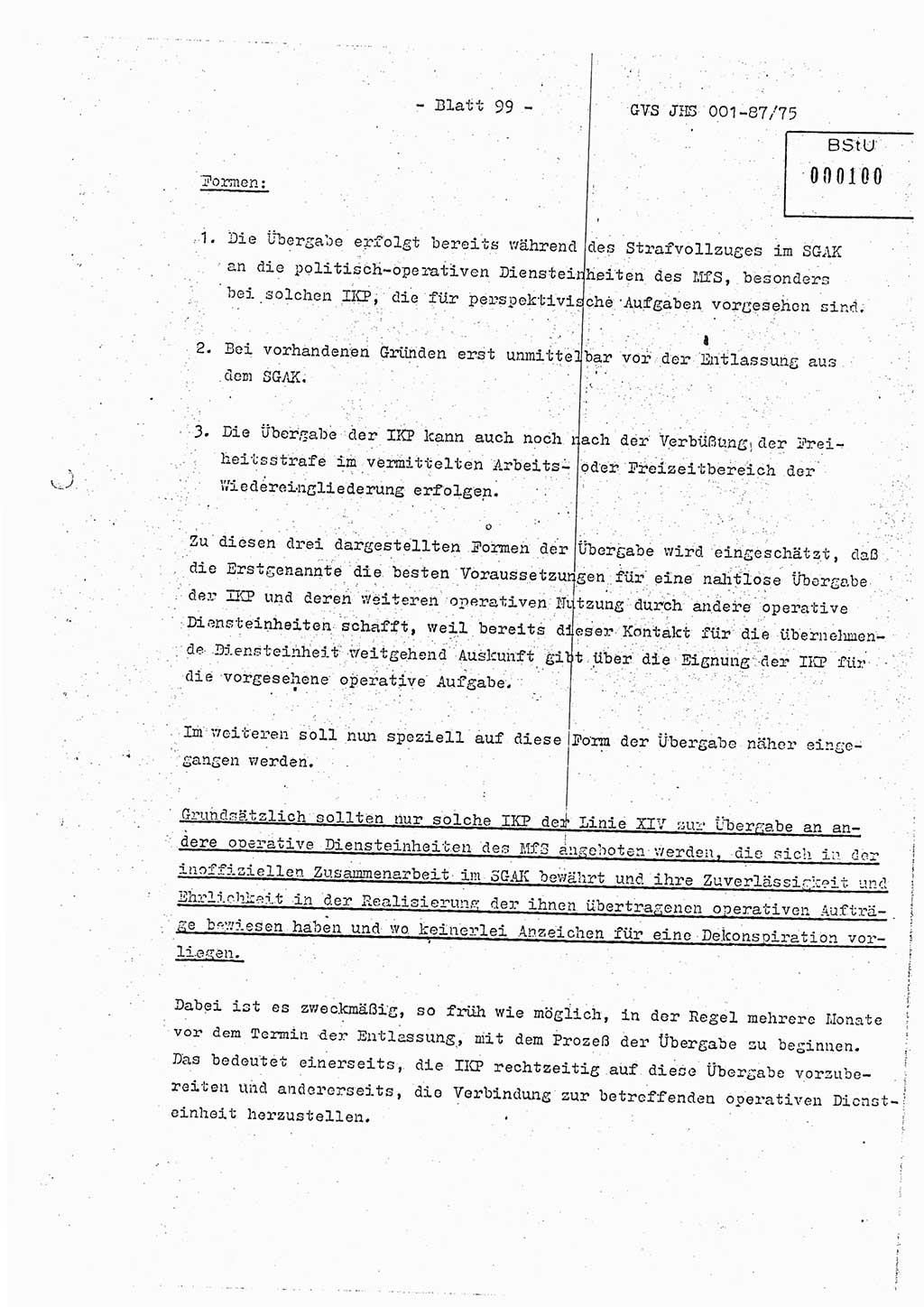 Diplomarbeit Hauptmann Volkmar Heinz (Abt. ⅩⅣ), Oberleutnant Lothar Rüdiger (BV Lpz. Abt. Ⅺ), Ministerium für Staatssicherheit (MfS) [Deutsche Demokratische Republik (DDR)], Juristische Hochschule (JHS), Geheime Verschlußsache (GVS) o001-87/75, Potsdam 1975, Seite 99 (Dipl.-Arb. MfS DDR JHS GVS o001-87/75 1975, S. 99)
