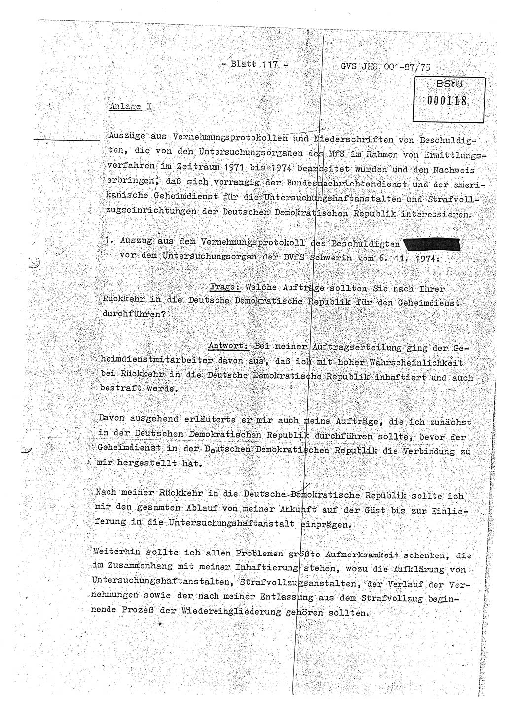 Diplomarbeit Hauptmann Volkmar Heinz (Abt. ⅩⅣ), Oberleutnant Lothar Rüdiger (BV Lpz. Abt. Ⅺ), Ministerium für Staatssicherheit (MfS) [Deutsche Demokratische Republik (DDR)], Juristische Hochschule (JHS), Geheime Verschlußsache (GVS) o001-87/75, Potsdam 1975, Seite 117 (Dipl.-Arb. MfS DDR JHS GVS o001-87/75 1975, S. 117)