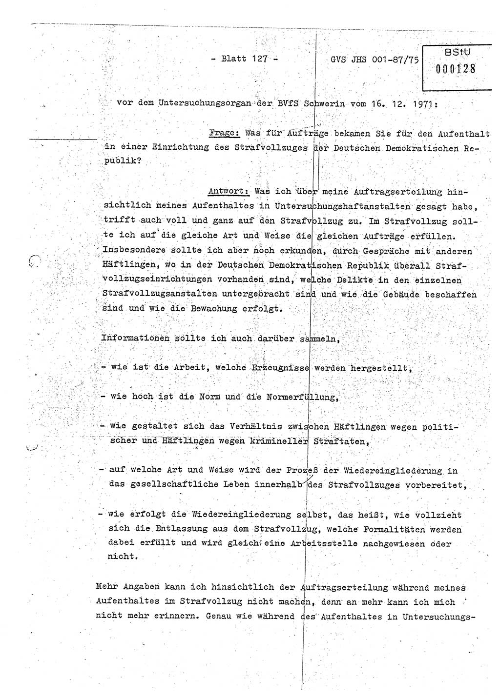 Diplomarbeit Hauptmann Volkmar Heinz (Abt. ⅩⅣ), Oberleutnant Lothar Rüdiger (BV Lpz. Abt. Ⅺ), Ministerium für Staatssicherheit (MfS) [Deutsche Demokratische Republik (DDR)], Juristische Hochschule (JHS), Geheime Verschlußsache (GVS) o001-87/75, Potsdam 1975, Seite 127 (Dipl.-Arb. MfS DDR JHS GVS o001-87/75 1975, S. 127)