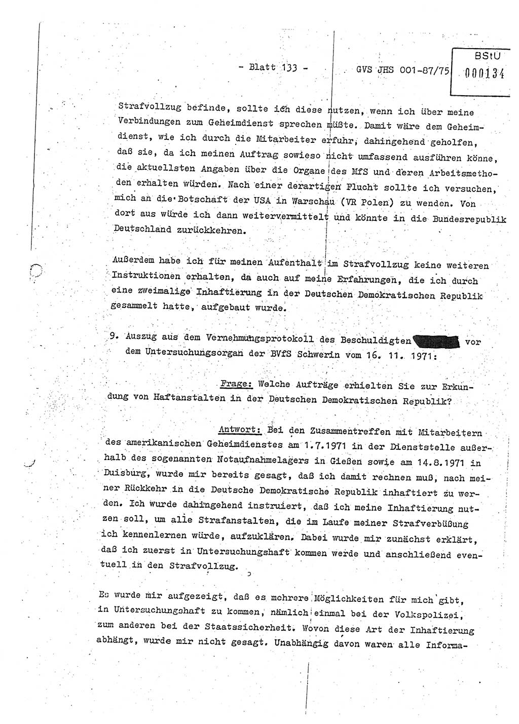 Diplomarbeit Hauptmann Volkmar Heinz (Abt. ⅩⅣ), Oberleutnant Lothar Rüdiger (BV Lpz. Abt. Ⅺ), Ministerium für Staatssicherheit (MfS) [Deutsche Demokratische Republik (DDR)], Juristische Hochschule (JHS), Geheime Verschlußsache (GVS) o001-87/75, Potsdam 1975, Seite 133 (Dipl.-Arb. MfS DDR JHS GVS o001-87/75 1975, S. 133)
