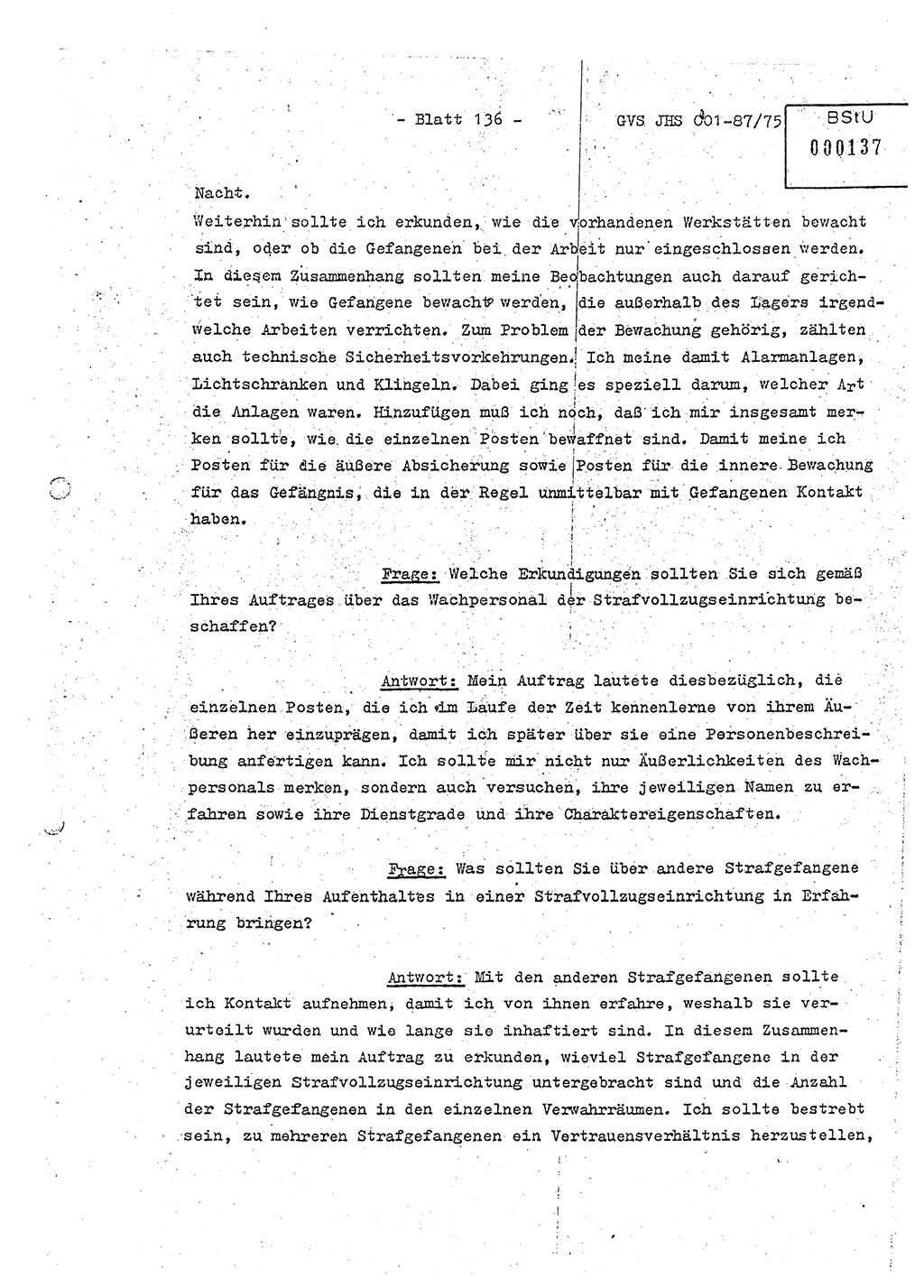 Diplomarbeit Hauptmann Volkmar Heinz (Abt. ⅩⅣ), Oberleutnant Lothar Rüdiger (BV Lpz. Abt. Ⅺ), Ministerium für Staatssicherheit (MfS) [Deutsche Demokratische Republik (DDR)], Juristische Hochschule (JHS), Geheime Verschlußsache (GVS) o001-87/75, Potsdam 1975, Seite 136 (Dipl.-Arb. MfS DDR JHS GVS o001-87/75 1975, S. 136)