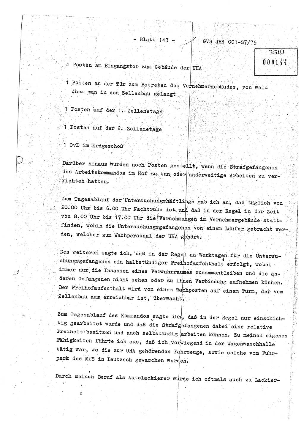 Diplomarbeit Hauptmann Volkmar Heinz (Abt. ⅩⅣ), Oberleutnant Lothar Rüdiger (BV Lpz. Abt. Ⅺ), Ministerium für Staatssicherheit (MfS) [Deutsche Demokratische Republik (DDR)], Juristische Hochschule (JHS), Geheime Verschlußsache (GVS) o001-87/75, Potsdam 1975, Seite 143 (Dipl.-Arb. MfS DDR JHS GVS o001-87/75 1975, S. 143)