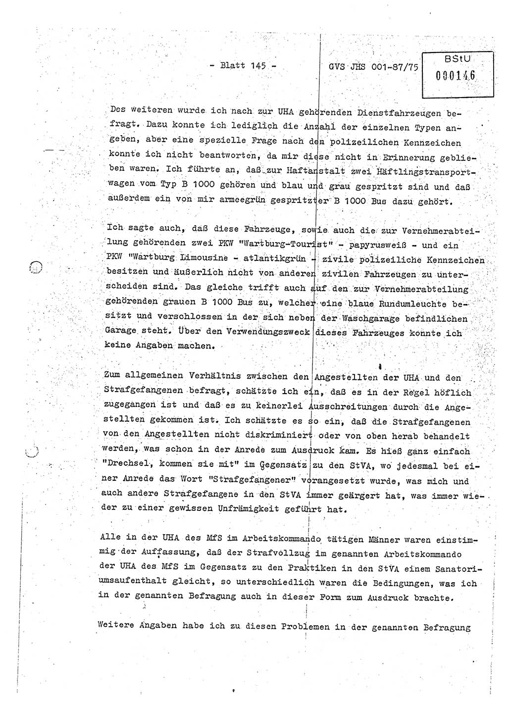 Diplomarbeit Hauptmann Volkmar Heinz (Abt. ⅩⅣ), Oberleutnant Lothar Rüdiger (BV Lpz. Abt. Ⅺ), Ministerium für Staatssicherheit (MfS) [Deutsche Demokratische Republik (DDR)], Juristische Hochschule (JHS), Geheime Verschlußsache (GVS) o001-87/75, Potsdam 1975, Seite 145 (Dipl.-Arb. MfS DDR JHS GVS o001-87/75 1975, S. 145)