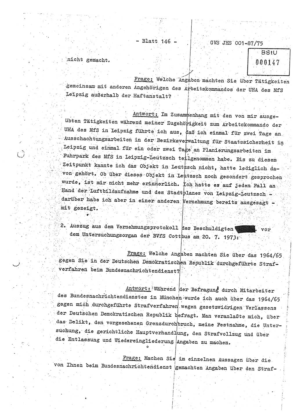 Diplomarbeit Hauptmann Volkmar Heinz (Abt. ⅩⅣ), Oberleutnant Lothar Rüdiger (BV Lpz. Abt. Ⅺ), Ministerium für Staatssicherheit (MfS) [Deutsche Demokratische Republik (DDR)], Juristische Hochschule (JHS), Geheime Verschlußsache (GVS) o001-87/75, Potsdam 1975, Seite 146 (Dipl.-Arb. MfS DDR JHS GVS o001-87/75 1975, S. 146)