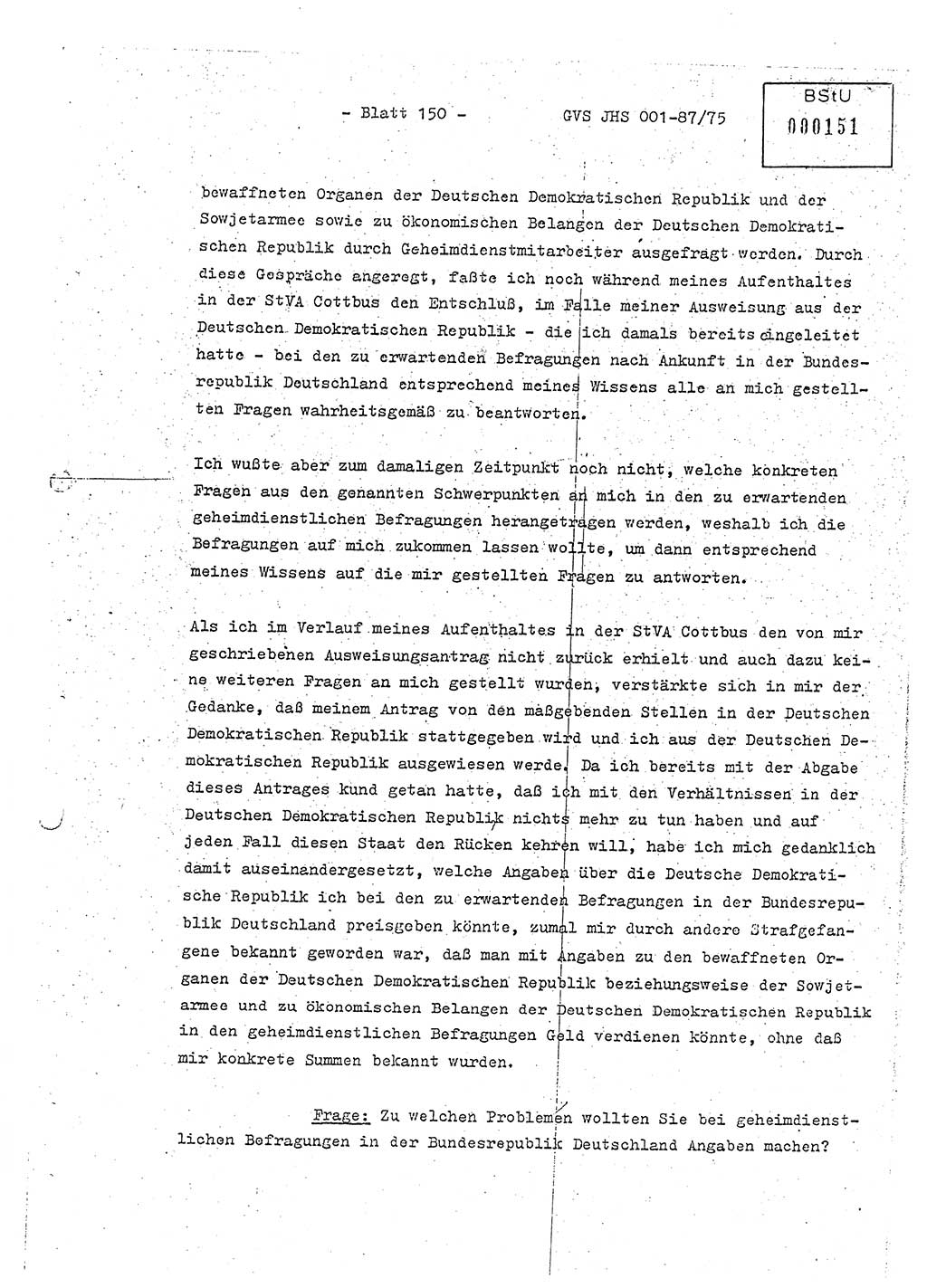 Diplomarbeit Hauptmann Volkmar Heinz (Abt. ⅩⅣ), Oberleutnant Lothar Rüdiger (BV Lpz. Abt. Ⅺ), Ministerium für Staatssicherheit (MfS) [Deutsche Demokratische Republik (DDR)], Juristische Hochschule (JHS), Geheime Verschlußsache (GVS) o001-87/75, Potsdam 1975, Seite 150 (Dipl.-Arb. MfS DDR JHS GVS o001-87/75 1975, S. 150)