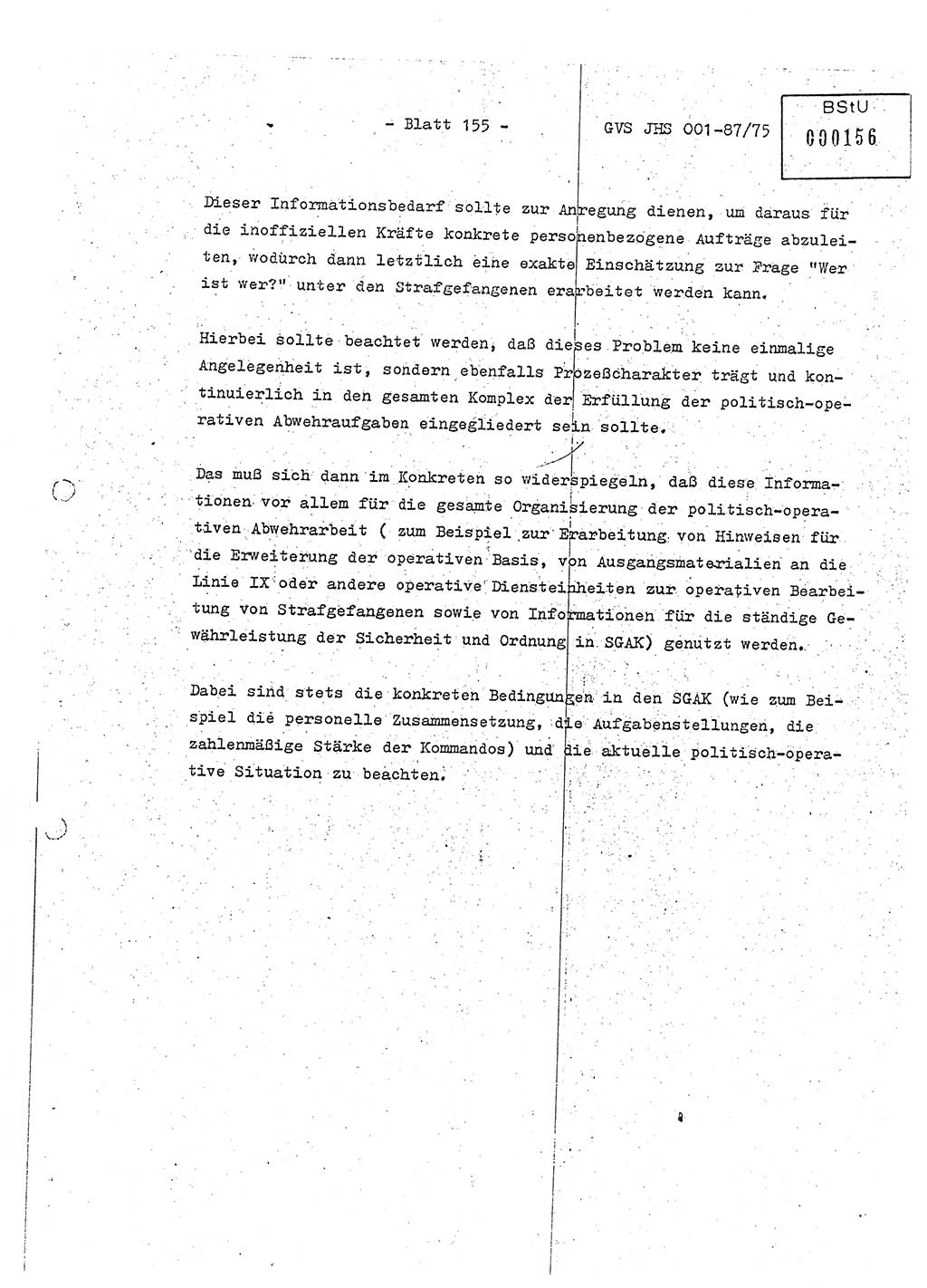 Diplomarbeit Hauptmann Volkmar Heinz (Abt. ⅩⅣ), Oberleutnant Lothar Rüdiger (BV Lpz. Abt. Ⅺ), Ministerium für Staatssicherheit (MfS) [Deutsche Demokratische Republik (DDR)], Juristische Hochschule (JHS), Geheime Verschlußsache (GVS) o001-87/75, Potsdam 1975, Seite 155 (Dipl.-Arb. MfS DDR JHS GVS o001-87/75 1975, S. 155)