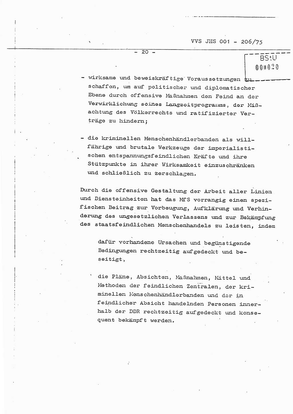 Dissertation Generalmajor Manfred Hummitzsch (Leiter der BV Leipzig), Generalmajor Heinz Fiedler (HA Ⅵ), Oberst Rolf Fister (HA Ⅸ), Ministerium für Staatssicherheit (MfS) [Deutsche Demokratische Republik (DDR)], Juristische Hochschule (JHS), Vertrauliche Verschlußsache (VVS) 001-206/75, Potsdam 1975, Seite 20 (Diss. MfS DDR JHS VVS 001-206/75 1975, S. 20)