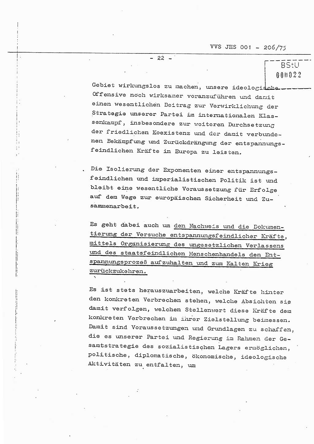 Dissertation Generalmajor Manfred Hummitzsch (Leiter der BV Leipzig), Generalmajor Heinz Fiedler (HA Ⅵ), Oberst Rolf Fister (HA Ⅸ), Ministerium für Staatssicherheit (MfS) [Deutsche Demokratische Republik (DDR)], Juristische Hochschule (JHS), Vertrauliche Verschlußsache (VVS) 001-206/75, Potsdam 1975, Seite 22 (Diss. MfS DDR JHS VVS 001-206/75 1975, S. 22)