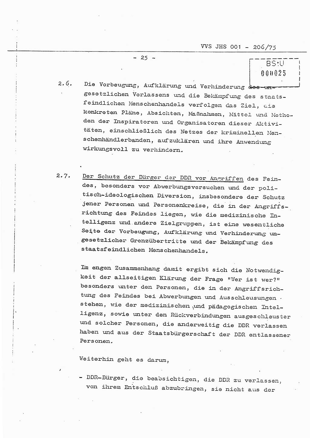 Dissertation Generalmajor Manfred Hummitzsch (Leiter der BV Leipzig), Generalmajor Heinz Fiedler (HA Ⅵ), Oberst Rolf Fister (HA Ⅸ), Ministerium für Staatssicherheit (MfS) [Deutsche Demokratische Republik (DDR)], Juristische Hochschule (JHS), Vertrauliche Verschlußsache (VVS) 001-206/75, Potsdam 1975, Seite 25 (Diss. MfS DDR JHS VVS 001-206/75 1975, S. 25)