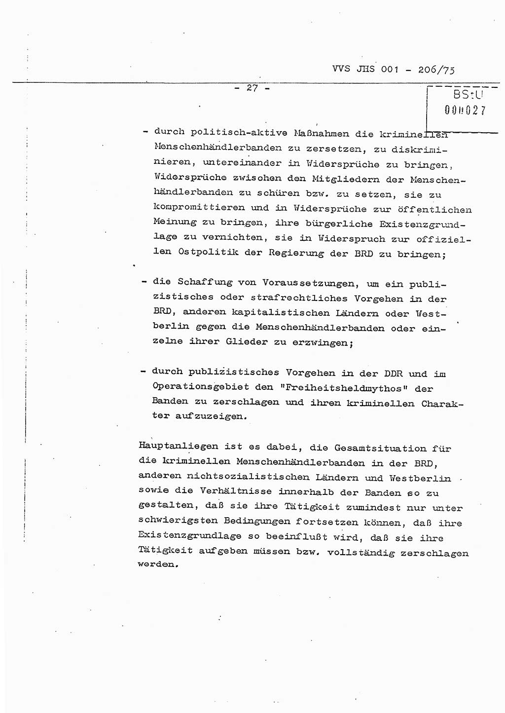 Dissertation Generalmajor Manfred Hummitzsch (Leiter der BV Leipzig), Generalmajor Heinz Fiedler (HA Ⅵ), Oberst Rolf Fister (HA Ⅸ), Ministerium für Staatssicherheit (MfS) [Deutsche Demokratische Republik (DDR)], Juristische Hochschule (JHS), Vertrauliche Verschlußsache (VVS) 001-206/75, Potsdam 1975, Seite 27 (Diss. MfS DDR JHS VVS 001-206/75 1975, S. 27)