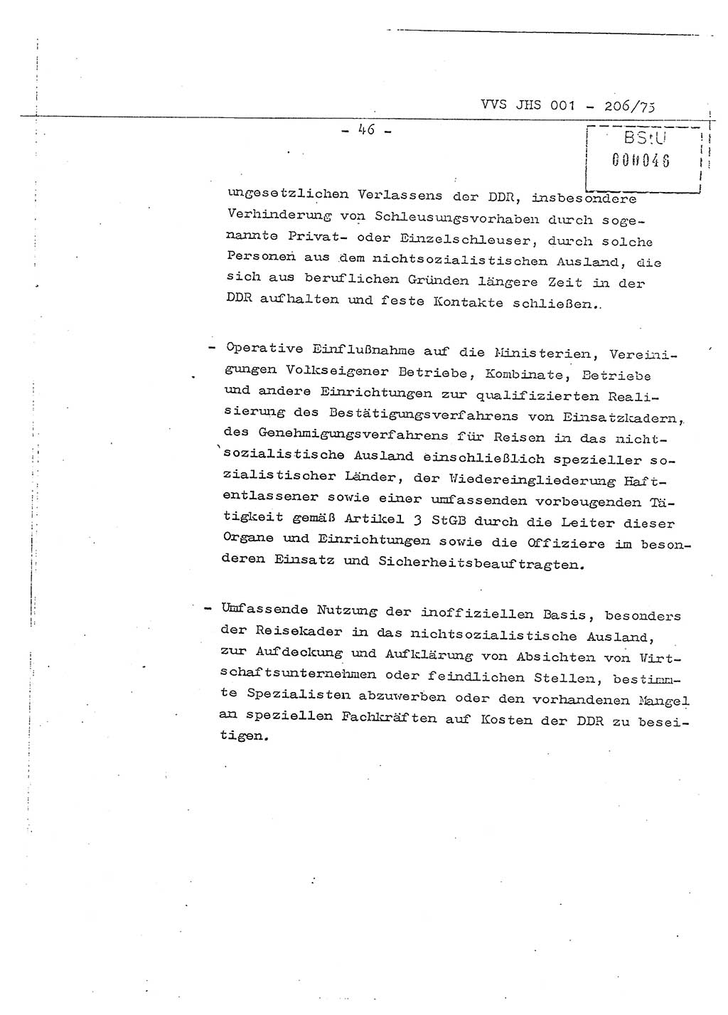 Dissertation Generalmajor Manfred Hummitzsch (Leiter der BV Leipzig), Generalmajor Heinz Fiedler (HA Ⅵ), Oberst Rolf Fister (HA Ⅸ), Ministerium für Staatssicherheit (MfS) [Deutsche Demokratische Republik (DDR)], Juristische Hochschule (JHS), Vertrauliche Verschlußsache (VVS) 001-206/75, Potsdam 1975, Seite 46 (Diss. MfS DDR JHS VVS 001-206/75 1975, S. 46)