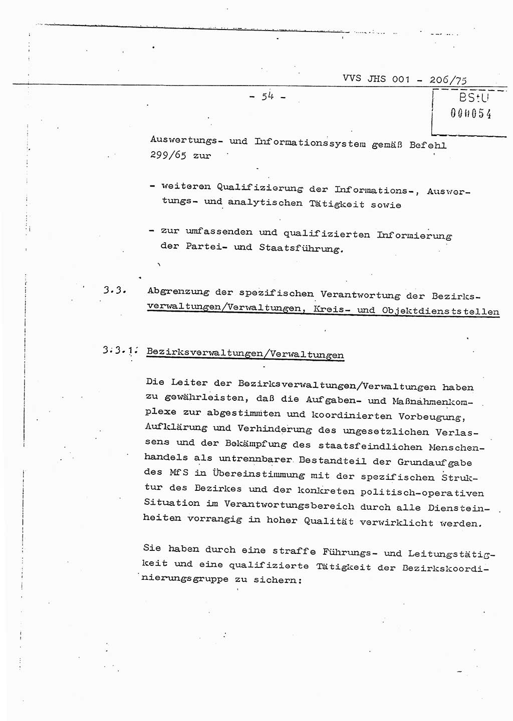 Dissertation Generalmajor Manfred Hummitzsch (Leiter der BV Leipzig), Generalmajor Heinz Fiedler (HA Ⅵ), Oberst Rolf Fister (HA Ⅸ), Ministerium für Staatssicherheit (MfS) [Deutsche Demokratische Republik (DDR)], Juristische Hochschule (JHS), Vertrauliche Verschlußsache (VVS) 001-206/75, Potsdam 1975, Seite 54 (Diss. MfS DDR JHS VVS 001-206/75 1975, S. 54)