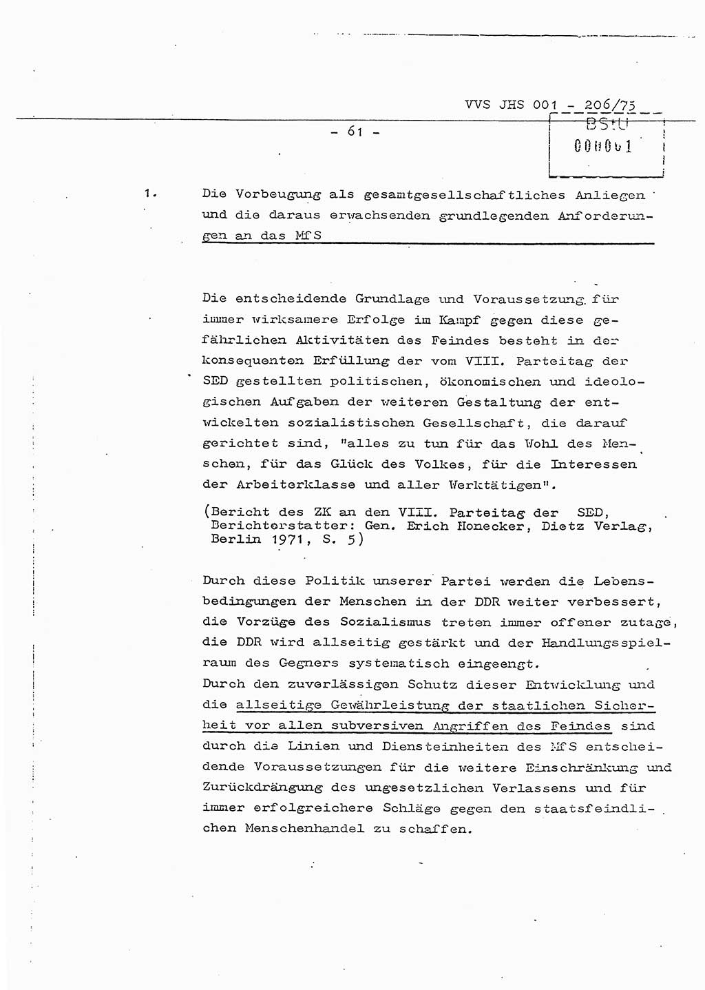 Dissertation Generalmajor Manfred Hummitzsch (Leiter der BV Leipzig), Generalmajor Heinz Fiedler (HA Ⅵ), Oberst Rolf Fister (HA Ⅸ), Ministerium für Staatssicherheit (MfS) [Deutsche Demokratische Republik (DDR)], Juristische Hochschule (JHS), Vertrauliche Verschlußsache (VVS) 001-206/75, Potsdam 1975, Seite 61 (Diss. MfS DDR JHS VVS 001-206/75 1975, S. 61)