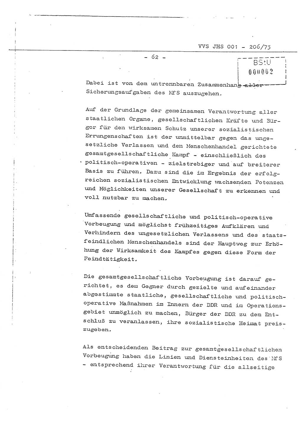 Dissertation Generalmajor Manfred Hummitzsch (Leiter der BV Leipzig), Generalmajor Heinz Fiedler (HA Ⅵ), Oberst Rolf Fister (HA Ⅸ), Ministerium für Staatssicherheit (MfS) [Deutsche Demokratische Republik (DDR)], Juristische Hochschule (JHS), Vertrauliche Verschlußsache (VVS) 001-206/75, Potsdam 1975, Seite 62 (Diss. MfS DDR JHS VVS 001-206/75 1975, S. 62)