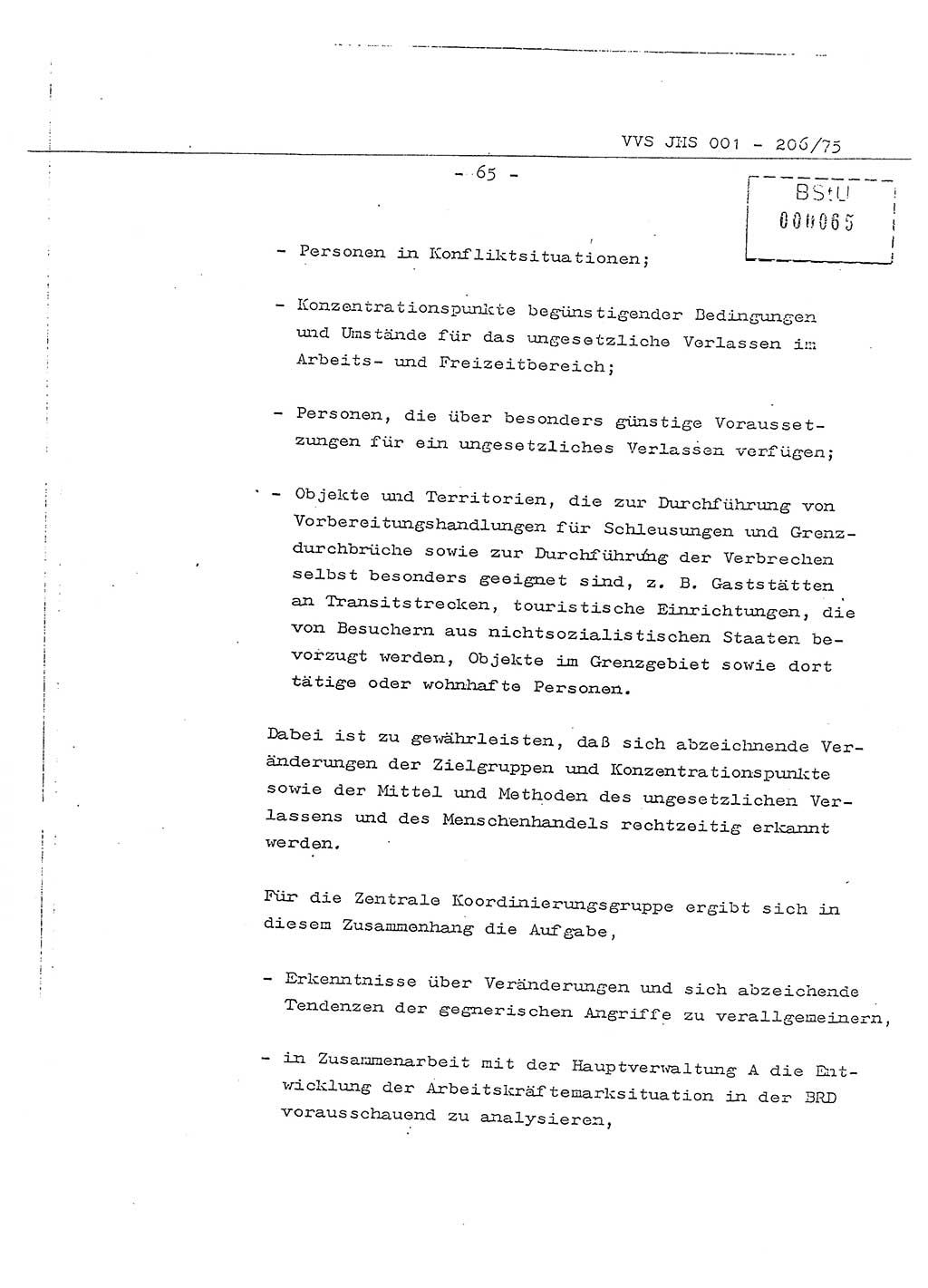 Dissertation Generalmajor Manfred Hummitzsch (Leiter der BV Leipzig), Generalmajor Heinz Fiedler (HA Ⅵ), Oberst Rolf Fister (HA Ⅸ), Ministerium für Staatssicherheit (MfS) [Deutsche Demokratische Republik (DDR)], Juristische Hochschule (JHS), Vertrauliche Verschlußsache (VVS) 001-206/75, Potsdam 1975, Seite 65 (Diss. MfS DDR JHS VVS 001-206/75 1975, S. 65)