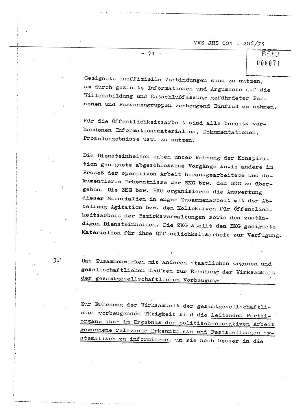 Dissertation Generalmajor Manfred Hummitzsch (Leiter der BV Leipzig), Generalmajor Heinz Fiedler (HA Ⅵ), Oberst Rolf Fister (HA Ⅸ), Ministerium für Staatssicherheit (MfS) [Deutsche Demokratische Republik (DDR)], Juristische Hochschule (JHS), Vertrauliche Verschlußsache (VVS) 001-206/75, Potsdam 1975, Seite 71 (Diss. MfS DDR JHS VVS 001-206/75 1975, S. 71)