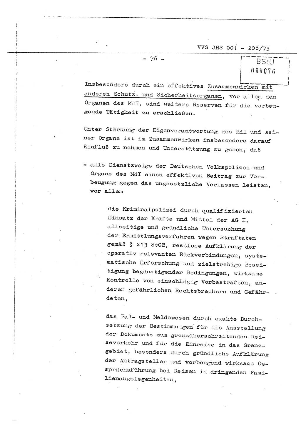 Dissertation Generalmajor Manfred Hummitzsch (Leiter der BV Leipzig), Generalmajor Heinz Fiedler (HA Ⅵ), Oberst Rolf Fister (HA Ⅸ), Ministerium für Staatssicherheit (MfS) [Deutsche Demokratische Republik (DDR)], Juristische Hochschule (JHS), Vertrauliche Verschlußsache (VVS) 001-206/75, Potsdam 1975, Seite 76 (Diss. MfS DDR JHS VVS 001-206/75 1975, S. 76)