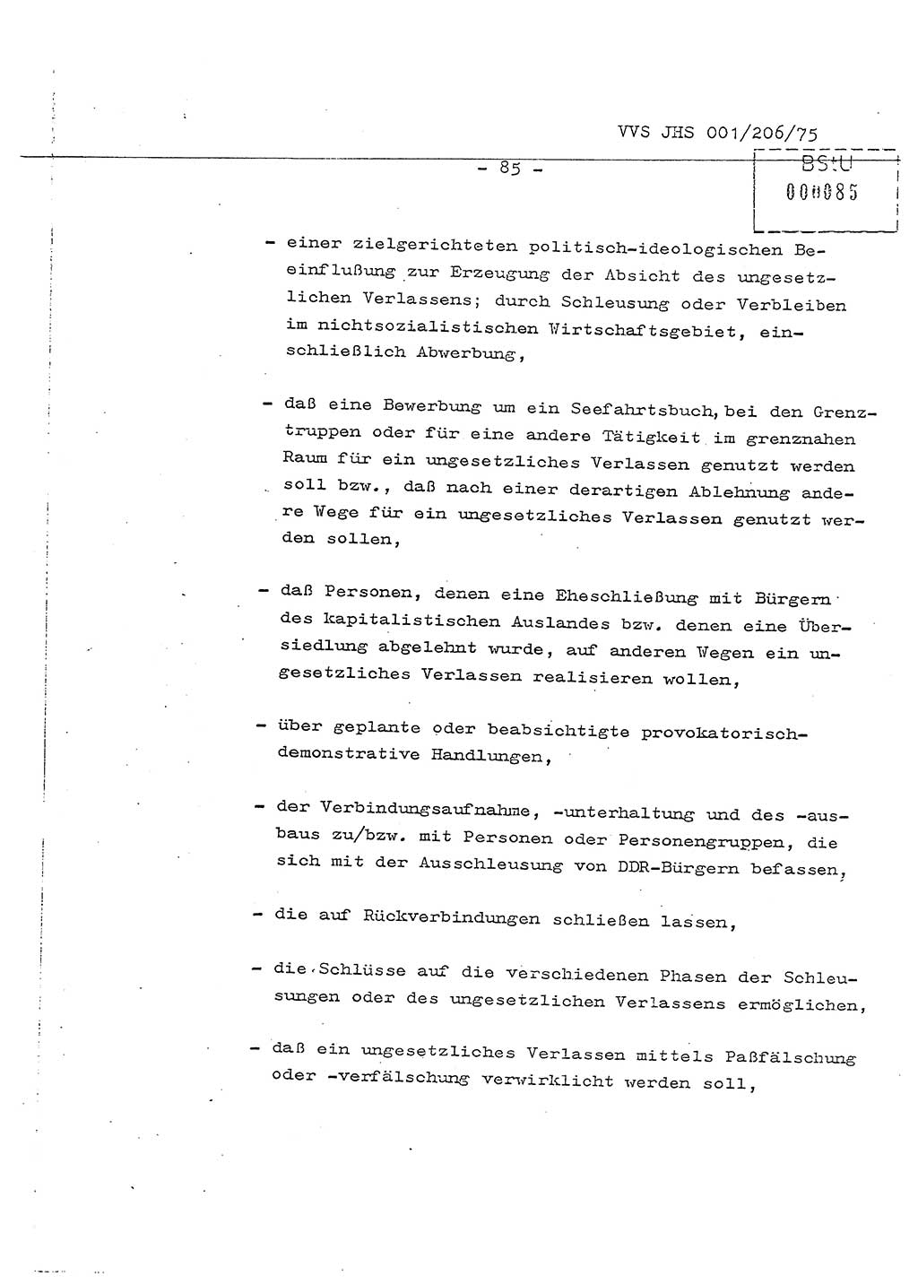 Dissertation Generalmajor Manfred Hummitzsch (Leiter der BV Leipzig), Generalmajor Heinz Fiedler (HA Ⅵ), Oberst Rolf Fister (HA Ⅸ), Ministerium für Staatssicherheit (MfS) [Deutsche Demokratische Republik (DDR)], Juristische Hochschule (JHS), Vertrauliche Verschlußsache (VVS) 001-206/75, Potsdam 1975, Seite 85 (Diss. MfS DDR JHS VVS 001-206/75 1975, S. 85)