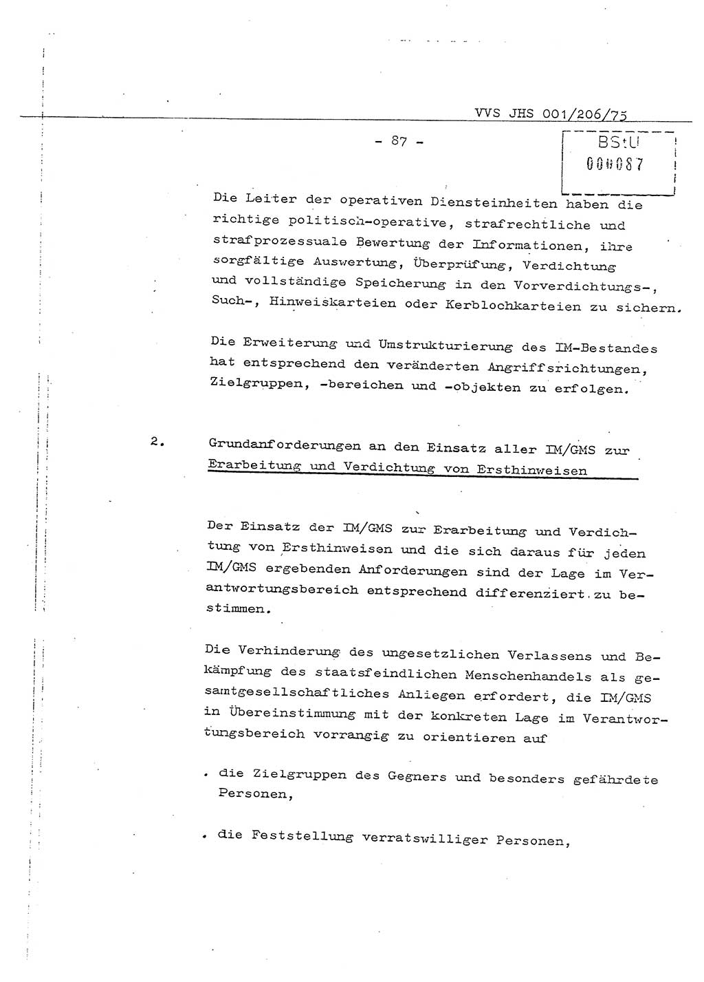 Dissertation Generalmajor Manfred Hummitzsch (Leiter der BV Leipzig), Generalmajor Heinz Fiedler (HA Ⅵ), Oberst Rolf Fister (HA Ⅸ), Ministerium für Staatssicherheit (MfS) [Deutsche Demokratische Republik (DDR)], Juristische Hochschule (JHS), Vertrauliche Verschlußsache (VVS) 001-206/75, Potsdam 1975, Seite 87 (Diss. MfS DDR JHS VVS 001-206/75 1975, S. 87)