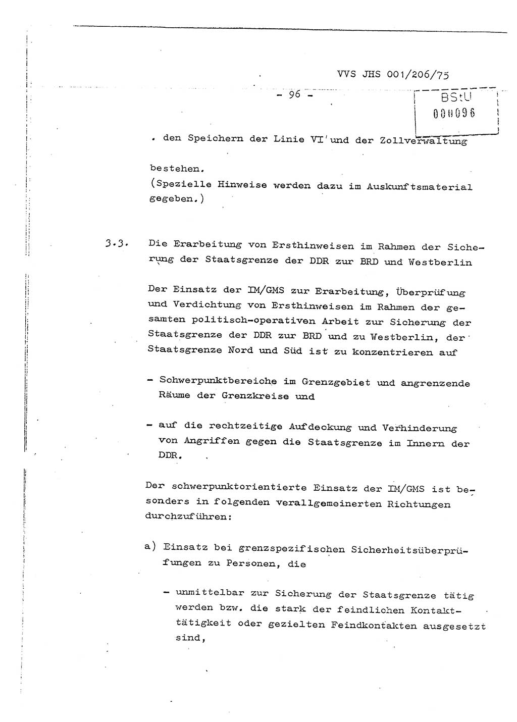 Dissertation Generalmajor Manfred Hummitzsch (Leiter der BV Leipzig), Generalmajor Heinz Fiedler (HA Ⅵ), Oberst Rolf Fister (HA Ⅸ), Ministerium für Staatssicherheit (MfS) [Deutsche Demokratische Republik (DDR)], Juristische Hochschule (JHS), Vertrauliche Verschlußsache (VVS) 001-206/75, Potsdam 1975, Seite 96 (Diss. MfS DDR JHS VVS 001-206/75 1975, S. 96)