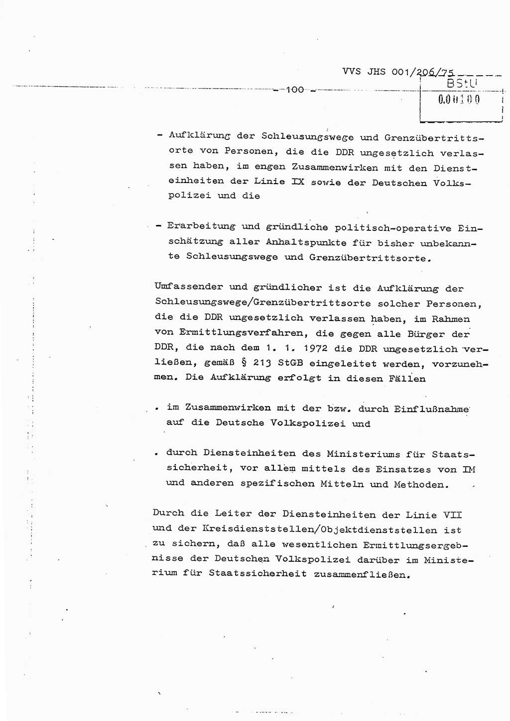 Dissertation Generalmajor Manfred Hummitzsch (Leiter der BV Leipzig), Generalmajor Heinz Fiedler (HA Ⅵ), Oberst Rolf Fister (HA Ⅸ), Ministerium für Staatssicherheit (MfS) [Deutsche Demokratische Republik (DDR)], Juristische Hochschule (JHS), Vertrauliche Verschlußsache (VVS) 001-206/75, Potsdam 1975, Seite 100 (Diss. MfS DDR JHS VVS 001-206/75 1975, S. 100)