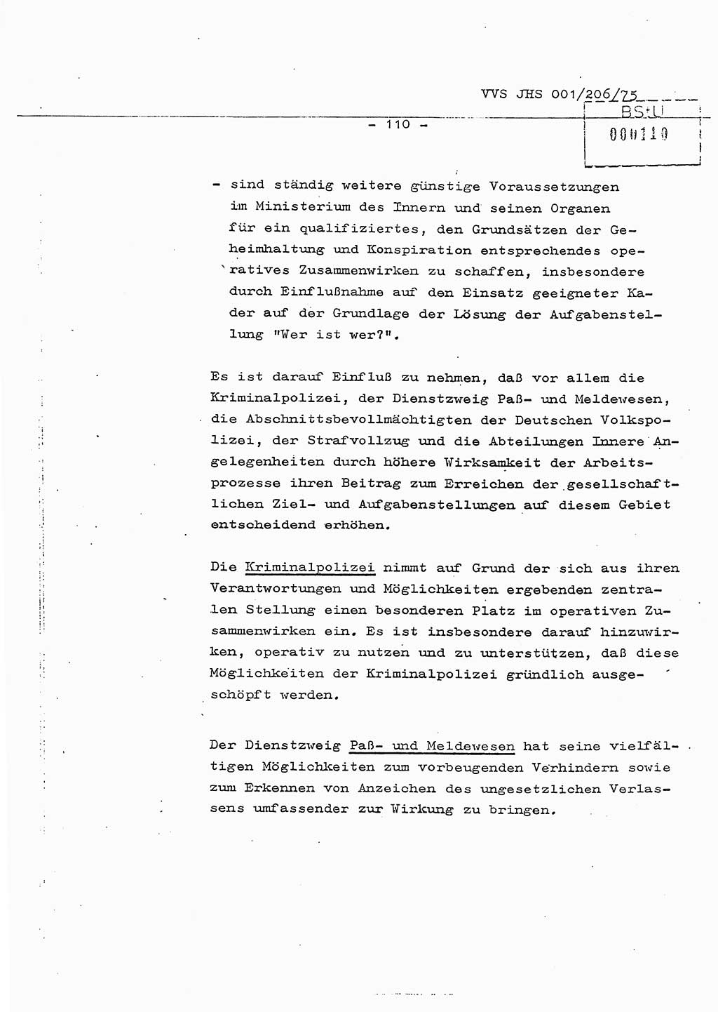 Dissertation Generalmajor Manfred Hummitzsch (Leiter der BV Leipzig), Generalmajor Heinz Fiedler (HA Ⅵ), Oberst Rolf Fister (HA Ⅸ), Ministerium für Staatssicherheit (MfS) [Deutsche Demokratische Republik (DDR)], Juristische Hochschule (JHS), Vertrauliche Verschlußsache (VVS) 001-206/75, Potsdam 1975, Seite 110 (Diss. MfS DDR JHS VVS 001-206/75 1975, S. 110)