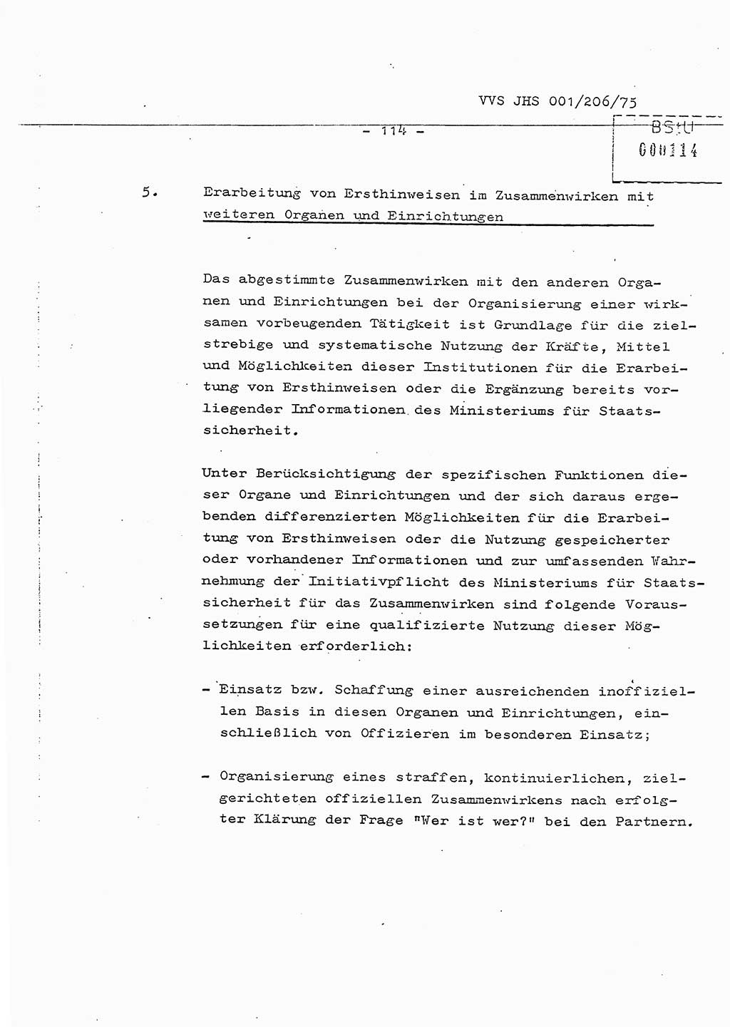 Dissertation Generalmajor Manfred Hummitzsch (Leiter der BV Leipzig), Generalmajor Heinz Fiedler (HA Ⅵ), Oberst Rolf Fister (HA Ⅸ), Ministerium für Staatssicherheit (MfS) [Deutsche Demokratische Republik (DDR)], Juristische Hochschule (JHS), Vertrauliche Verschlußsache (VVS) 001-206/75, Potsdam 1975, Seite 114 (Diss. MfS DDR JHS VVS 001-206/75 1975, S. 114)