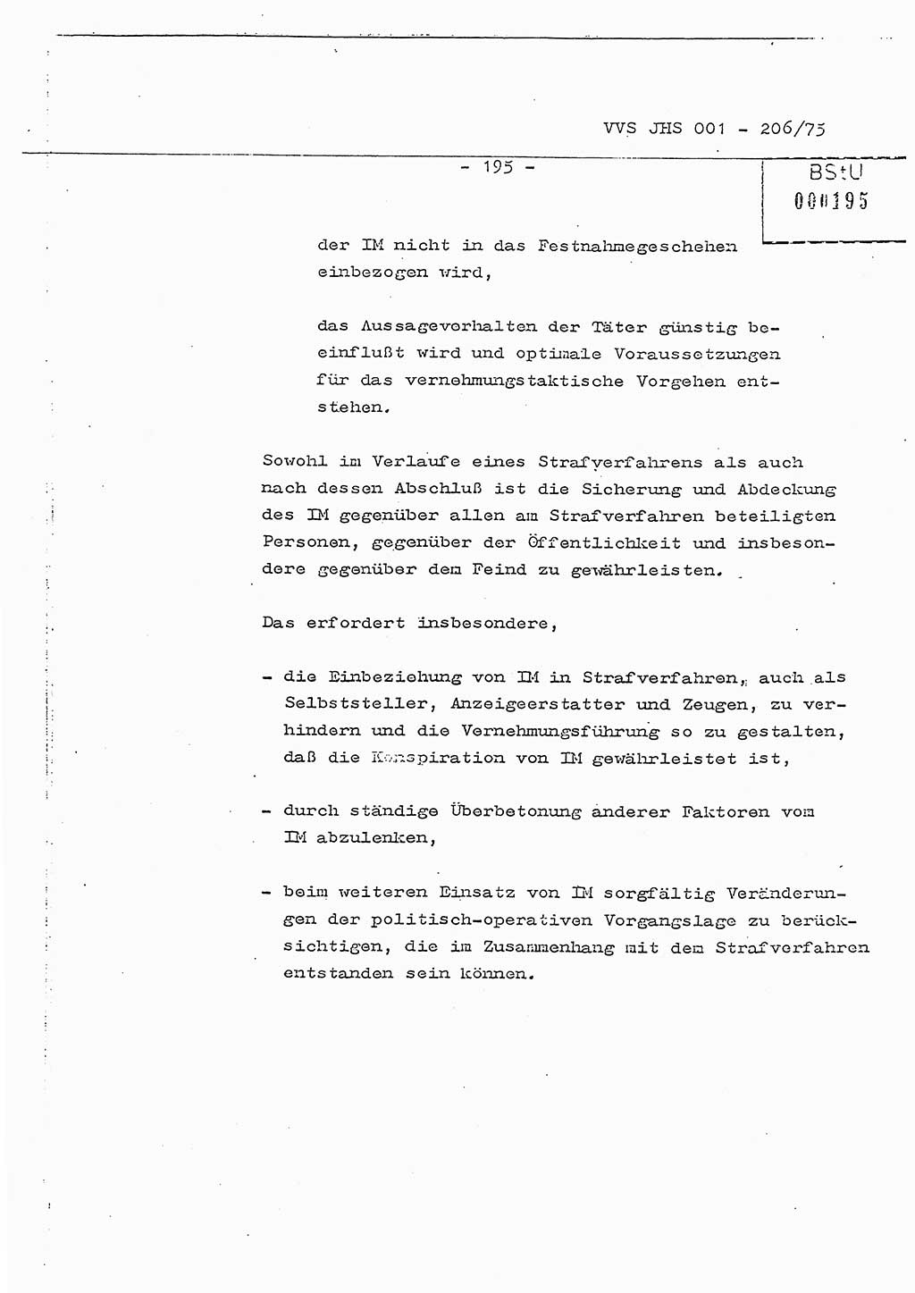 Dissertation Generalmajor Manfred Hummitzsch (Leiter der BV Leipzig), Generalmajor Heinz Fiedler (HA Ⅵ), Oberst Rolf Fister (HA Ⅸ), Ministerium für Staatssicherheit (MfS) [Deutsche Demokratische Republik (DDR)], Juristische Hochschule (JHS), Vertrauliche Verschlußsache (VVS) 001-206/75, Potsdam 1975, Seite 195 (Diss. MfS DDR JHS VVS 001-206/75 1975, S. 195)