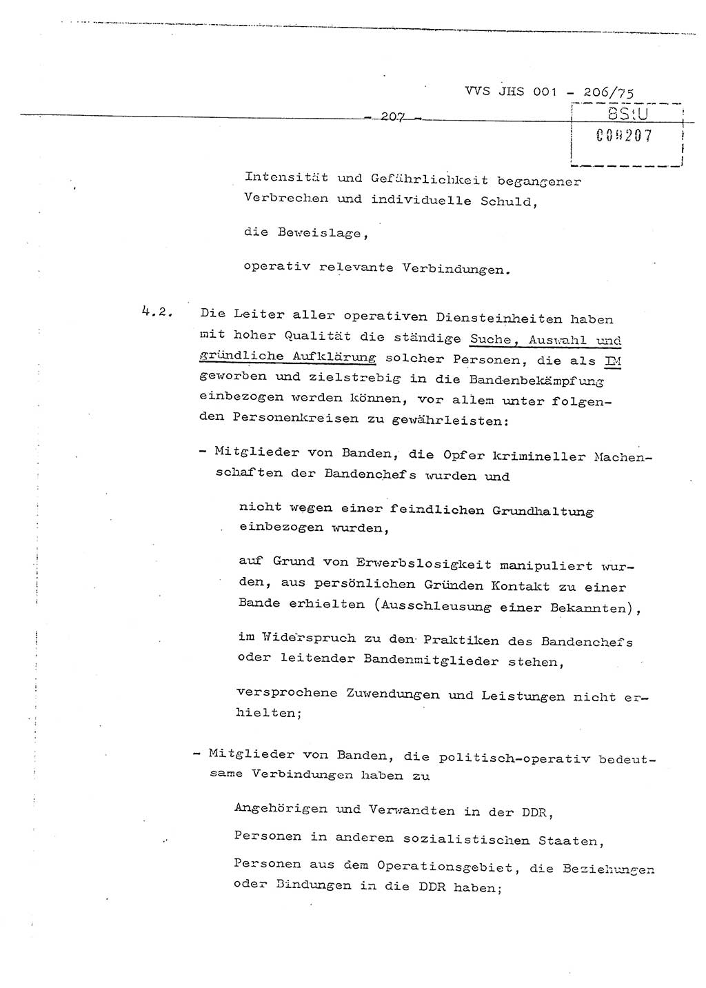 Dissertation Generalmajor Manfred Hummitzsch (Leiter der BV Leipzig), Generalmajor Heinz Fiedler (HA Ⅵ), Oberst Rolf Fister (HA Ⅸ), Ministerium für Staatssicherheit (MfS) [Deutsche Demokratische Republik (DDR)], Juristische Hochschule (JHS), Vertrauliche Verschlußsache (VVS) 001-206/75, Potsdam 1975, Seite 207 (Diss. MfS DDR JHS VVS 001-206/75 1975, S. 207)
