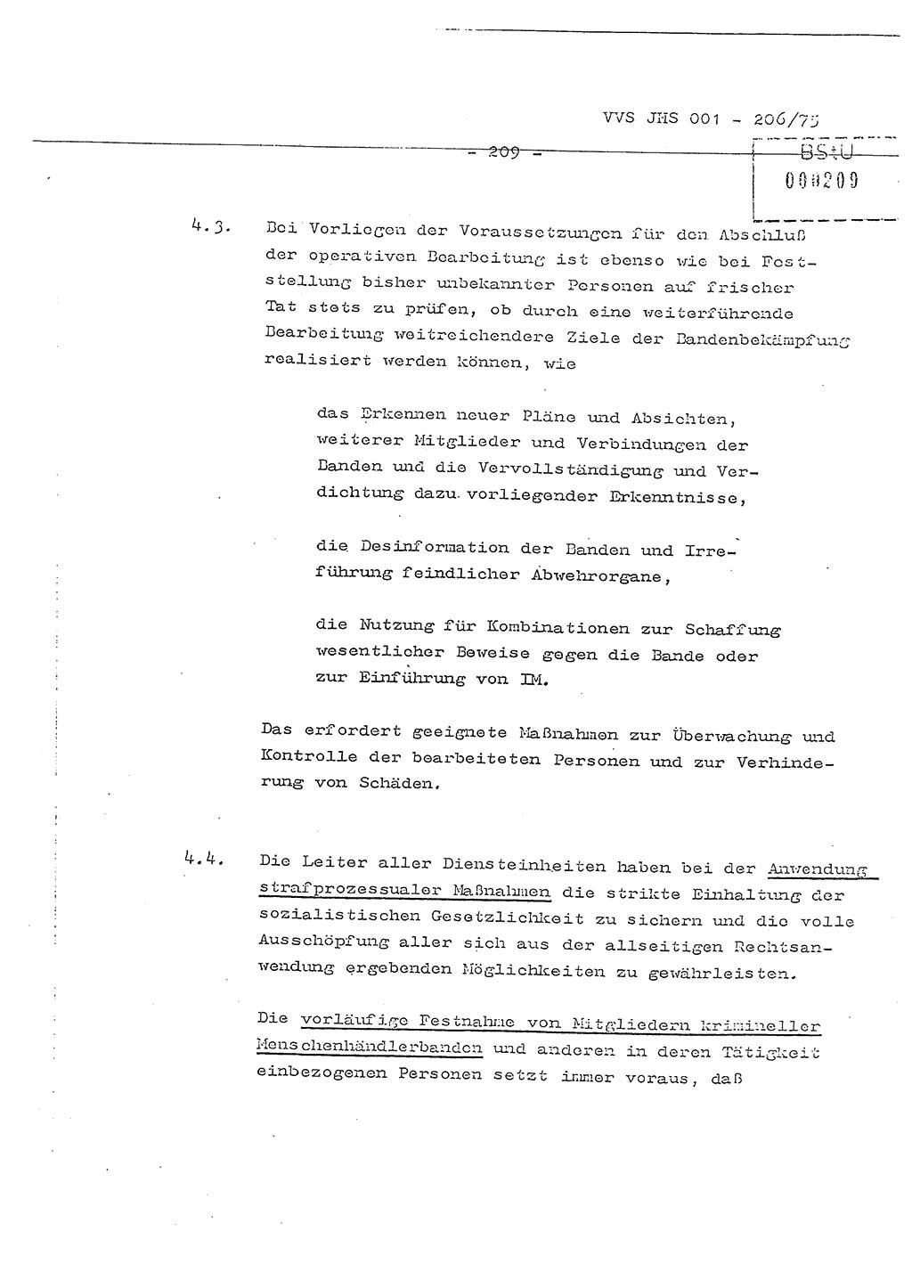 Dissertation Generalmajor Manfred Hummitzsch (Leiter der BV Leipzig), Generalmajor Heinz Fiedler (HA Ⅵ), Oberst Rolf Fister (HA Ⅸ), Ministerium für Staatssicherheit (MfS) [Deutsche Demokratische Republik (DDR)], Juristische Hochschule (JHS), Vertrauliche Verschlußsache (VVS) 001-206/75, Potsdam 1975, Seite 209 (Diss. MfS DDR JHS VVS 001-206/75 1975, S. 209)