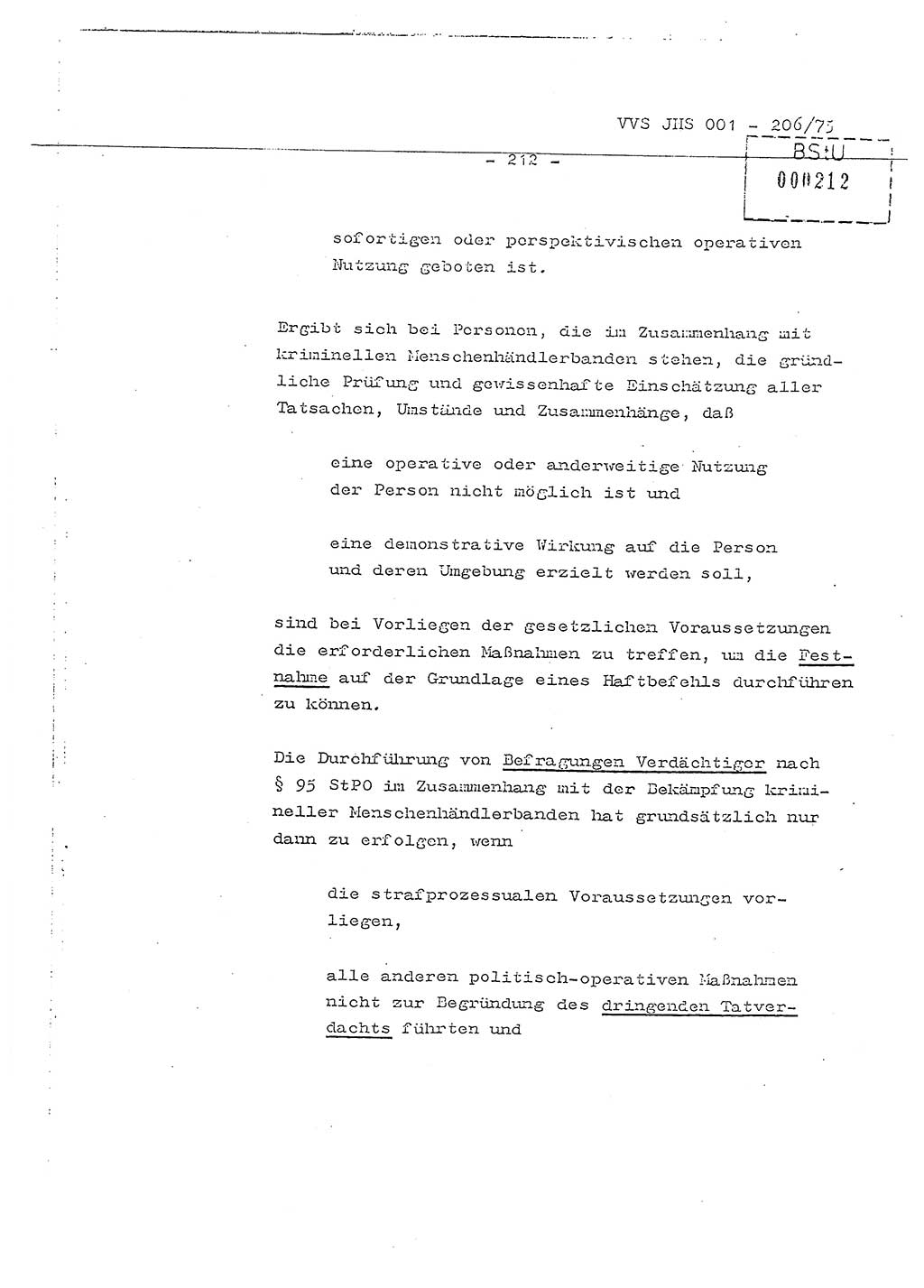 Dissertation Generalmajor Manfred Hummitzsch (Leiter der BV Leipzig), Generalmajor Heinz Fiedler (HA Ⅵ), Oberst Rolf Fister (HA Ⅸ), Ministerium für Staatssicherheit (MfS) [Deutsche Demokratische Republik (DDR)], Juristische Hochschule (JHS), Vertrauliche Verschlußsache (VVS) 001-206/75, Potsdam 1975, Seite 212 (Diss. MfS DDR JHS VVS 001-206/75 1975, S. 212)