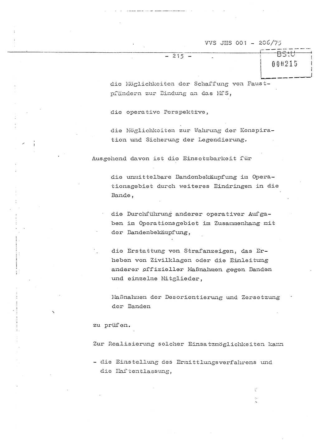 Dissertation Generalmajor Manfred Hummitzsch (Leiter der BV Leipzig), Generalmajor Heinz Fiedler (HA Ⅵ), Oberst Rolf Fister (HA Ⅸ), Ministerium für Staatssicherheit (MfS) [Deutsche Demokratische Republik (DDR)], Juristische Hochschule (JHS), Vertrauliche Verschlußsache (VVS) 001-206/75, Potsdam 1975, Seite 215 (Diss. MfS DDR JHS VVS 001-206/75 1975, S. 215)