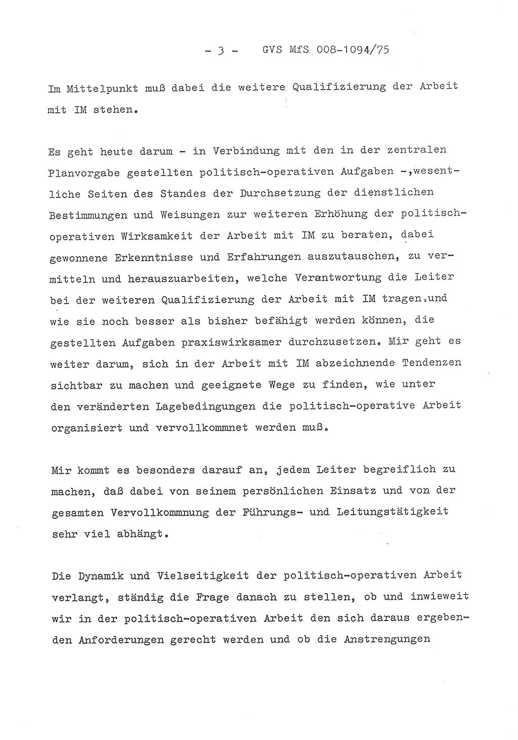 Einführungsreferat des Genossen Minister (Generaloberst Erich Mielke) zum zentralen Führungsseminar (MfS), Deutsche Demokratische Republik (DDR), Ministerium für Staatssicherheit (MfS), Der Minister, Geheime Verschlußsache (GVS) 008-1094/75, Berlin 1975, Blatt 3 (Einf.-Ref. Fü.-Sem. DDR MfS Min. GVS 008-1094/75 1975, Bl. 3)