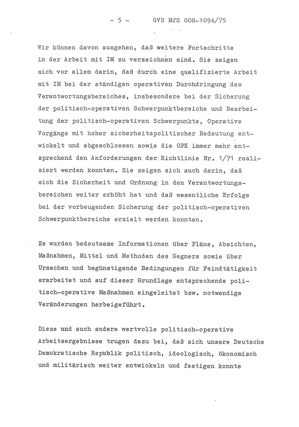 Einführungsreferat des Genossen Minister (Generaloberst Erich Mielke) zum zentralen Führungsseminar (MfS), Deutsche Demokratische Republik (DDR), Ministerium für Staatssicherheit (MfS), Der Minister, Geheime Verschlußsache (GVS) 008-1094/75, Berlin 1975, Blatt 5 (Einf.-Ref. Fü.-Sem. DDR MfS Min. GVS 008-1094/75 1975, Bl. 5)