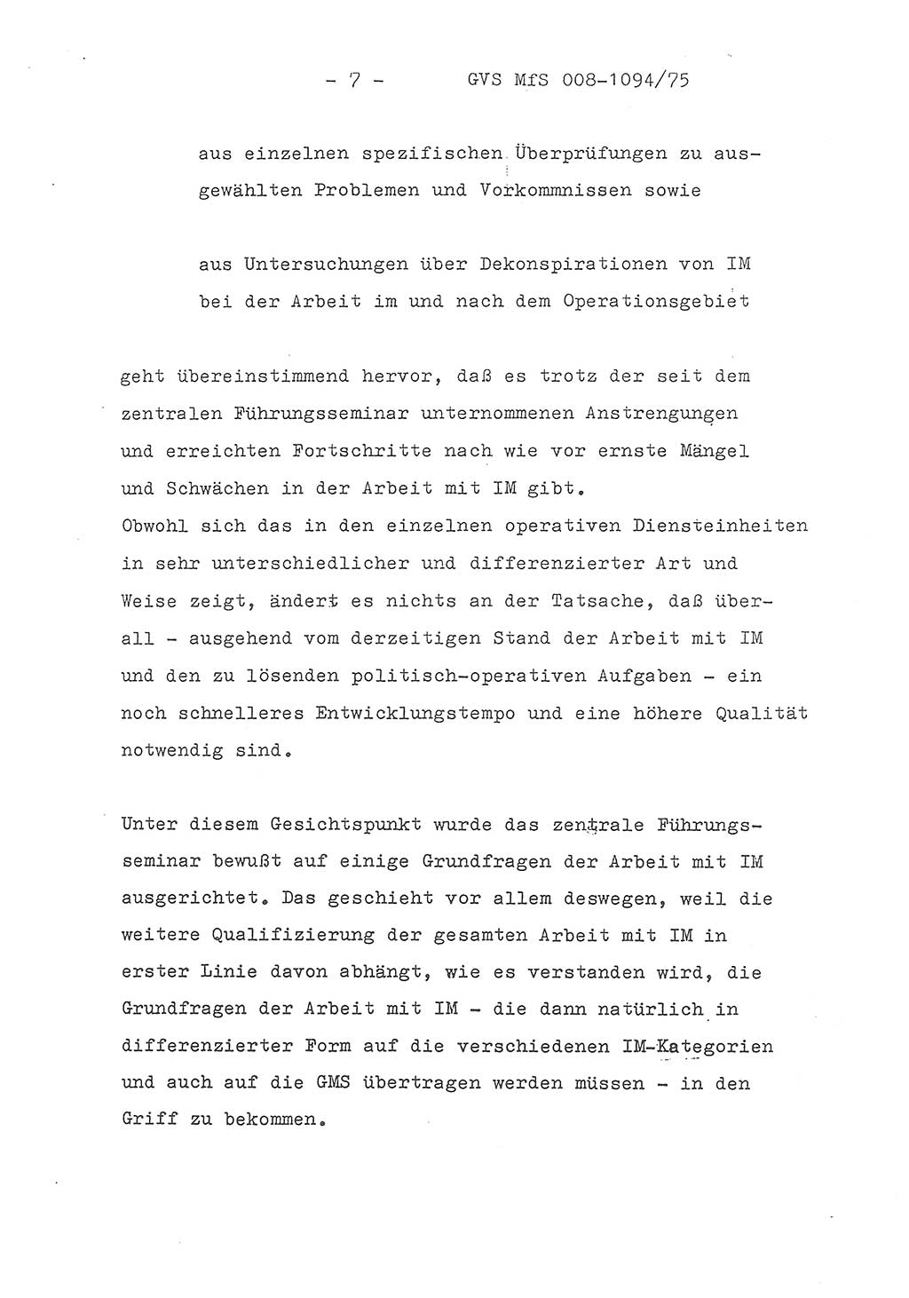 Einführungsreferat des Genossen Minister (Generaloberst Erich Mielke) zum zentralen Führungsseminar (MfS), Deutsche Demokratische Republik (DDR), Ministerium für Staatssicherheit (MfS), Der Minister, Geheime Verschlußsache (GVS) 008-1094/75, Berlin 1975, Blatt 7 (Einf.-Ref. Fü.-Sem. DDR MfS Min. GVS 008-1094/75 1975, Bl. 7)