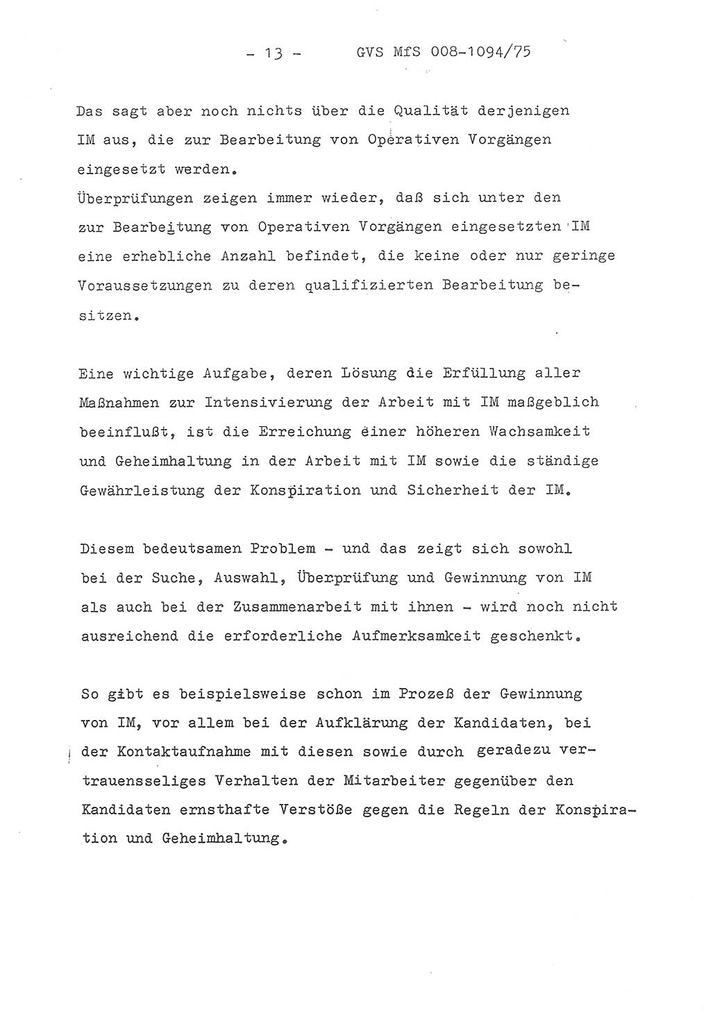 Einführungsreferat des Genossen Minister (Generaloberst Erich Mielke) zum zentralen Führungsseminar (MfS), Deutsche Demokratische Republik (DDR), Ministerium für Staatssicherheit (MfS), Der Minister, Geheime Verschlußsache (GVS) 008-1094/75, Berlin 1975, Blatt 13 (Einf.-Ref. Fü.-Sem. DDR MfS Min. GVS 008-1094/75 1975, Bl. 13)