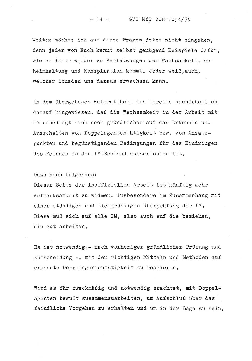 Einführungsreferat des Genossen Minister (Generaloberst Erich Mielke) zum zentralen Führungsseminar (MfS), Deutsche Demokratische Republik (DDR), Ministerium für Staatssicherheit (MfS), Der Minister, Geheime Verschlußsache (GVS) 008-1094/75, Berlin 1975, Blatt 14 (Einf.-Ref. Fü.-Sem. DDR MfS Min. GVS 008-1094/75 1975, Bl. 14)