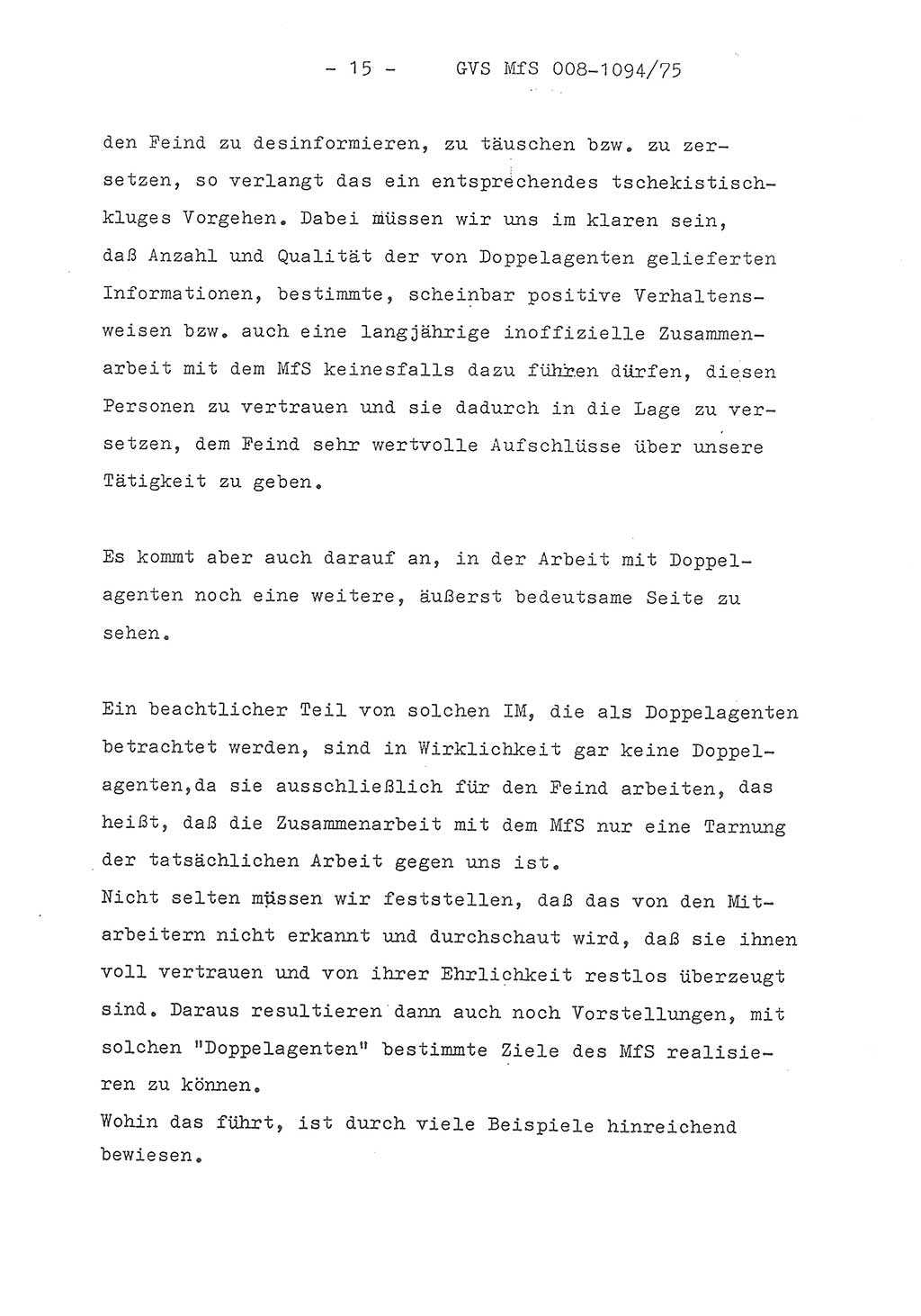 Einführungsreferat des Genossen Minister (Generaloberst Erich Mielke) zum zentralen Führungsseminar (MfS), Deutsche Demokratische Republik (DDR), Ministerium für Staatssicherheit (MfS), Der Minister, Geheime Verschlußsache (GVS) 008-1094/75, Berlin 1975, Blatt 15 (Einf.-Ref. Fü.-Sem. DDR MfS Min. GVS 008-1094/75 1975, Bl. 15)