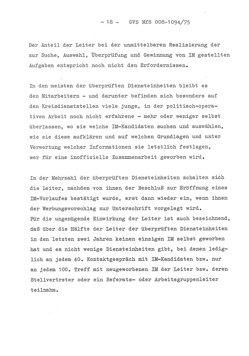 Einführungsreferat des Genossen Minister (Generaloberst Erich Mielke) zum zentralen Führungsseminar (MfS), Deutsche Demokratische Republik (DDR), Ministerium für Staatssicherheit (MfS), Der Minister, Geheime Verschlußsache (GVS) 008-1094/75, Berlin 1975, Blatt 18 (Einf.-Ref. Fü.-Sem. DDR MfS Min. GVS 008-1094/75 1975, Bl. 18)