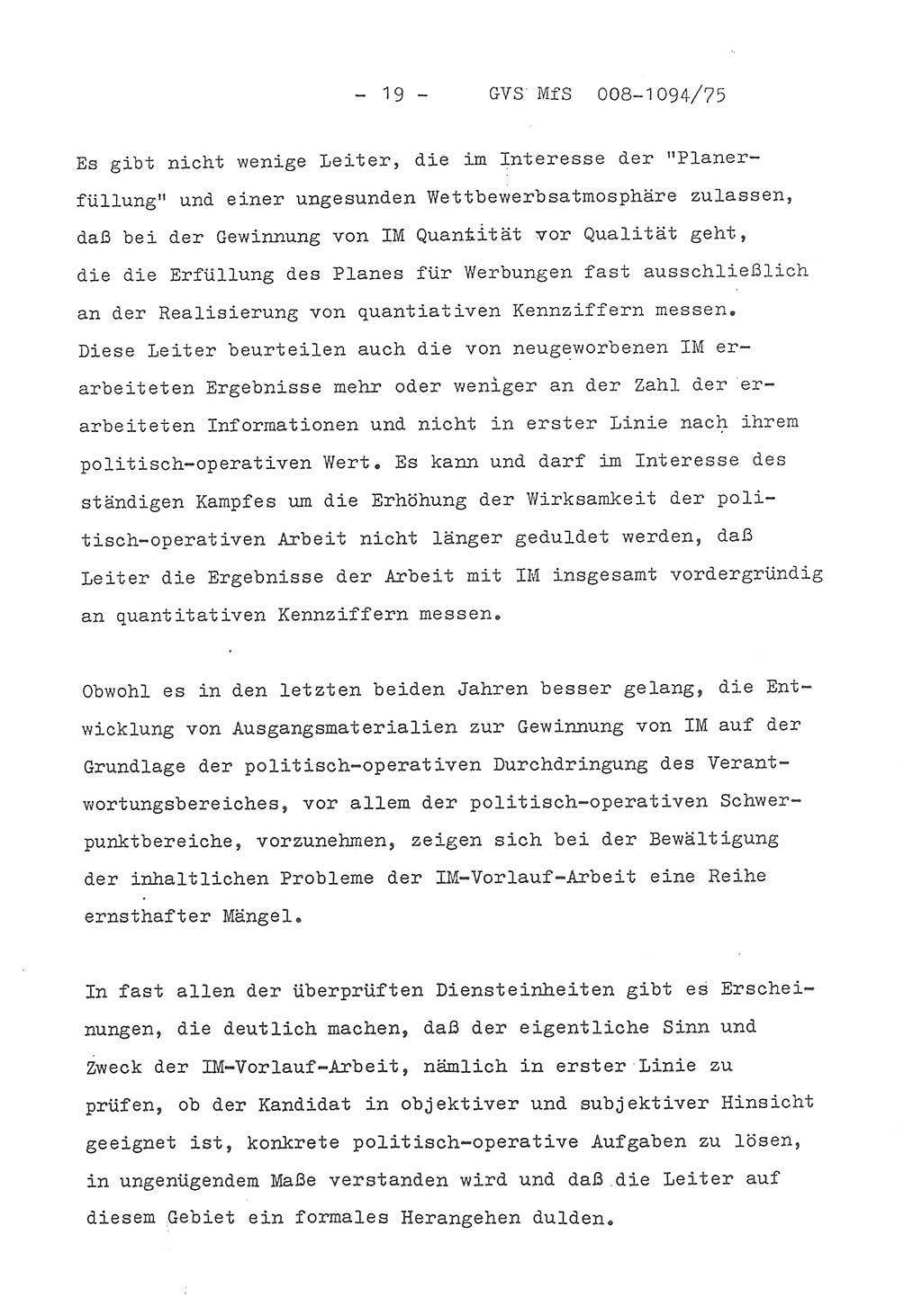 Einführungsreferat des Genossen Minister (Generaloberst Erich Mielke) zum zentralen Führungsseminar (MfS), Deutsche Demokratische Republik (DDR), Ministerium für Staatssicherheit (MfS), Der Minister, Geheime Verschlußsache (GVS) 008-1094/75, Berlin 1975, Blatt 19 (Einf.-Ref. Fü.-Sem. DDR MfS Min. GVS 008-1094/75 1975, Bl. 19)