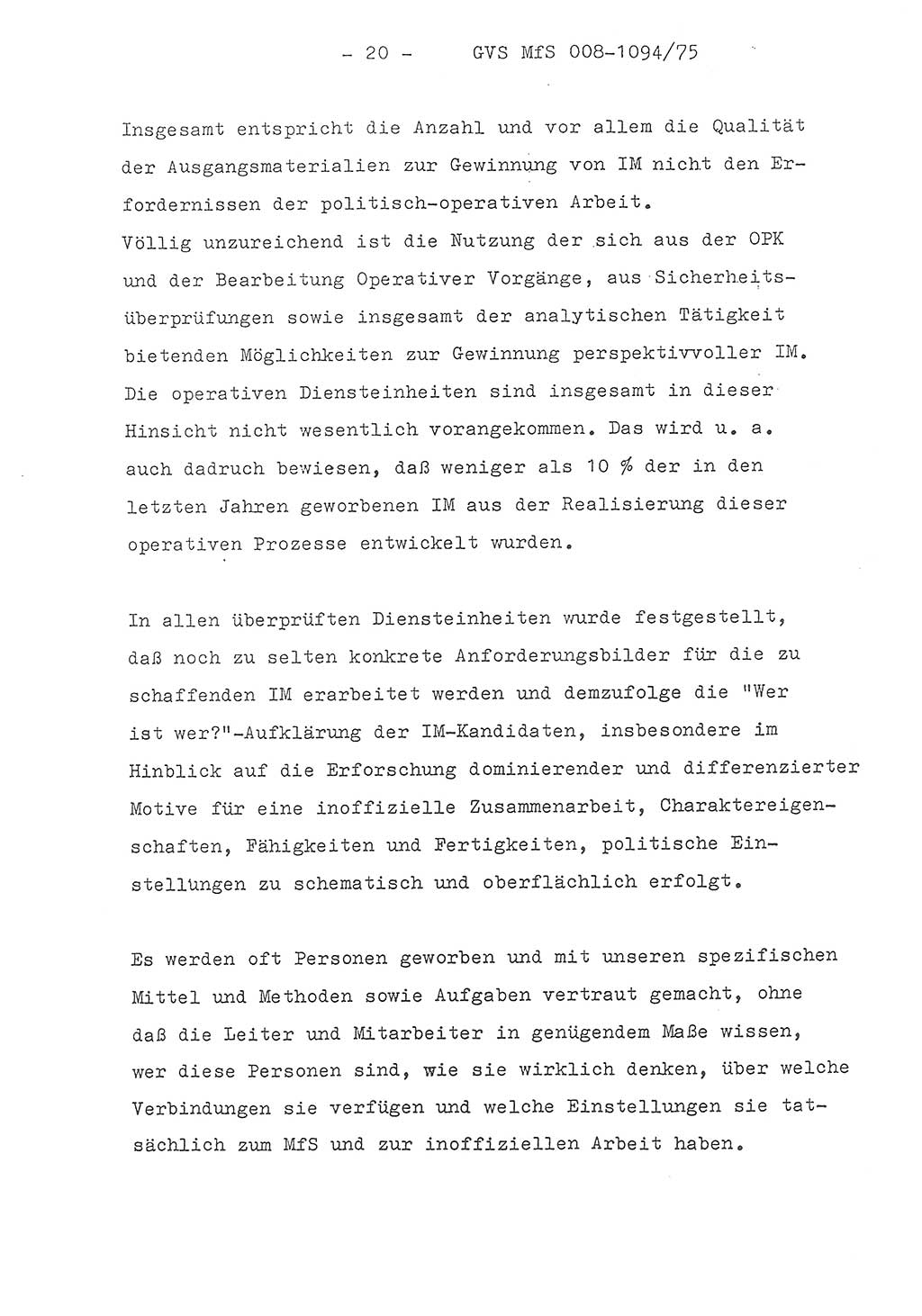 Einführungsreferat des Genossen Minister (Generaloberst Erich Mielke) zum zentralen Führungsseminar (MfS), Deutsche Demokratische Republik (DDR), Ministerium für Staatssicherheit (MfS), Der Minister, Geheime Verschlußsache (GVS) 008-1094/75, Berlin 1975, Blatt 20 (Einf.-Ref. Fü.-Sem. DDR MfS Min. GVS 008-1094/75 1975, Bl. 20)