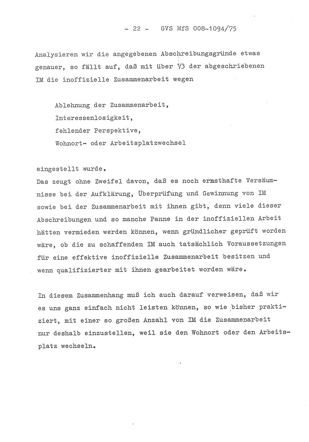 Einführungsreferat des Genossen Minister (Generaloberst Erich Mielke) zum zentralen Führungsseminar (MfS), Deutsche Demokratische Republik (DDR), Ministerium für Staatssicherheit (MfS), Der Minister, Geheime Verschlußsache (GVS) 008-1094/75, Berlin 1975, Blatt 22 (Einf.-Ref. Fü.-Sem. DDR MfS Min. GVS 008-1094/75 1975, Bl. 22)