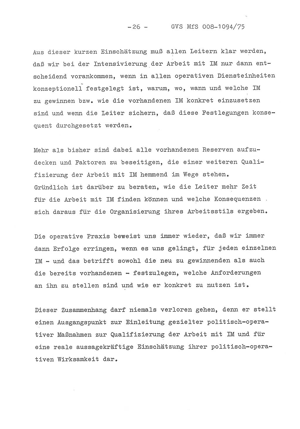 Einführungsreferat des Genossen Minister (Generaloberst Erich Mielke) zum zentralen Führungsseminar (MfS), Deutsche Demokratische Republik (DDR), Ministerium für Staatssicherheit (MfS), Der Minister, Geheime Verschlußsache (GVS) 008-1094/75, Berlin 1975, Blatt 26 (Einf.-Ref. Fü.-Sem. DDR MfS Min. GVS 008-1094/75 1975, Bl. 26)