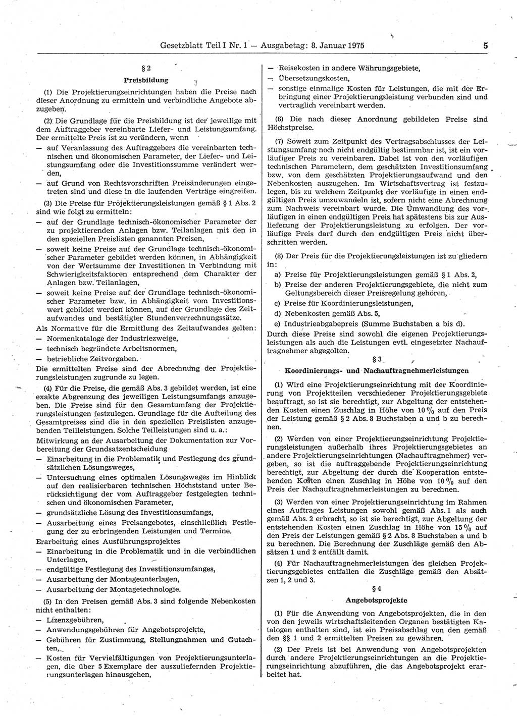 Gesetzblatt (GBl.) der Deutschen Demokratischen Republik (DDR) Teil Ⅰ 1975, Seite 5 (GBl. DDR Ⅰ 1975, S. 5)