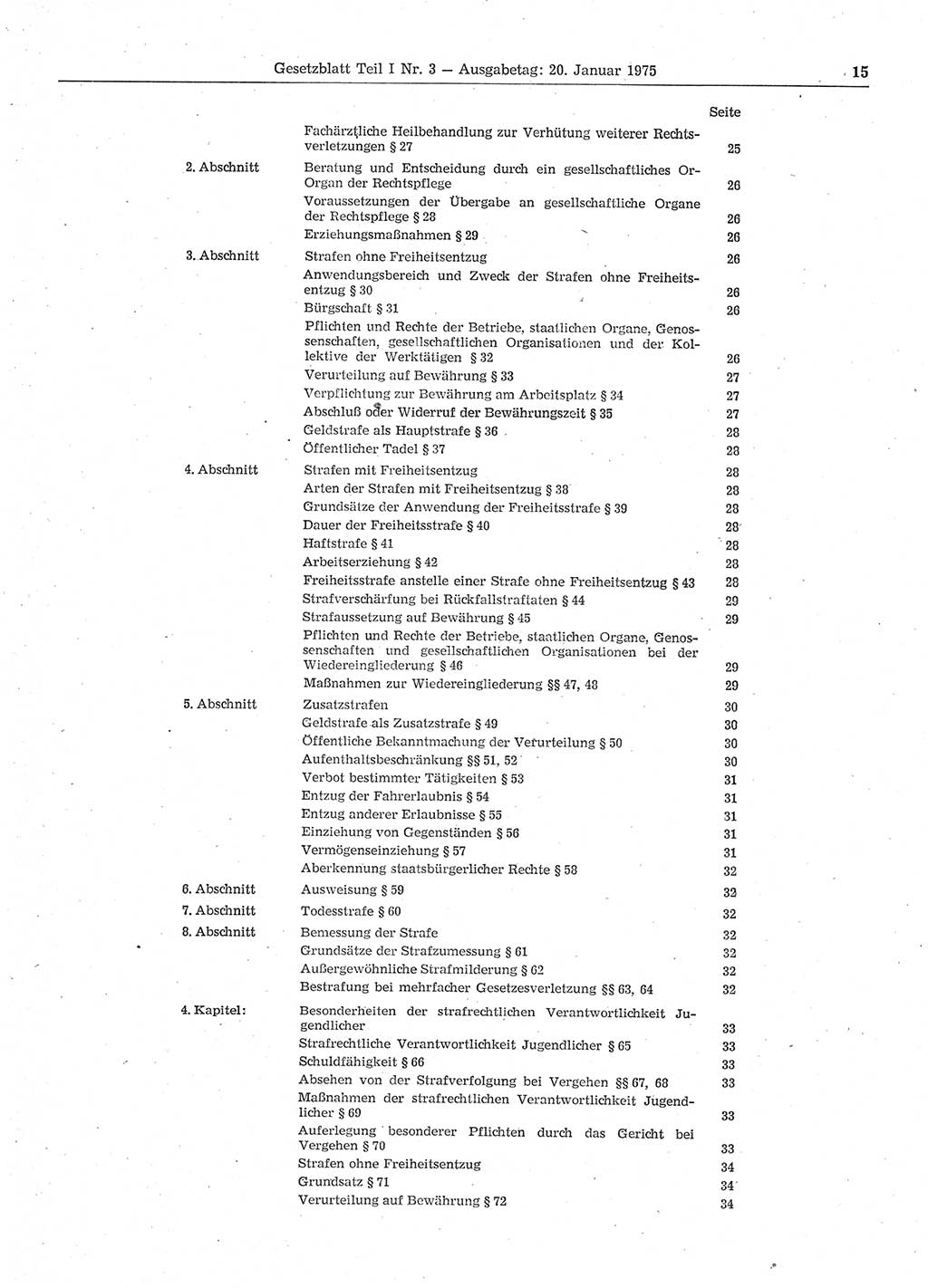 Gesetzblatt (GBl.) der Deutschen Demokratischen Republik (DDR) Teil Ⅰ 1975, Seite 15 (GBl. DDR Ⅰ 1975, S. 15)