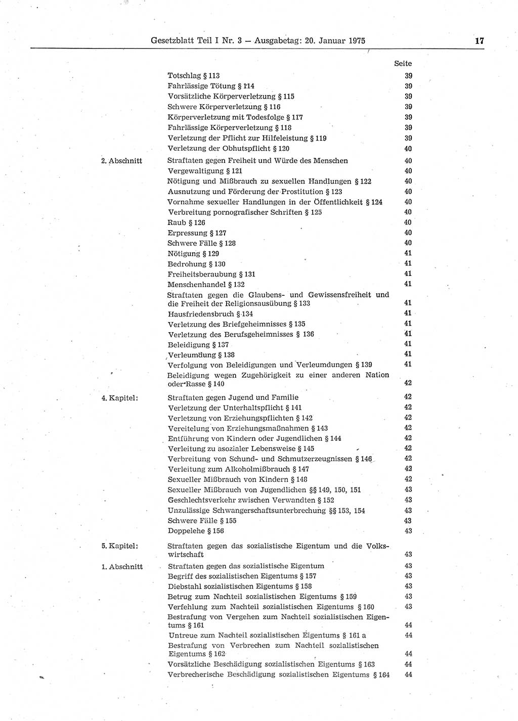 Gesetzblatt (GBl.) der Deutschen Demokratischen Republik (DDR) Teil Ⅰ 1975, Seite 17 (GBl. DDR Ⅰ 1975, S. 17)